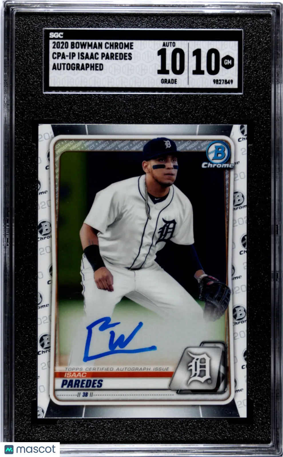2020 Bowman Chrome Draft Isaac Paredes Autograph Rookie Card SGC 10 Gem Mint - Perfect for Baseball Card Collectors and Sports Memorabilia Enthusiasts