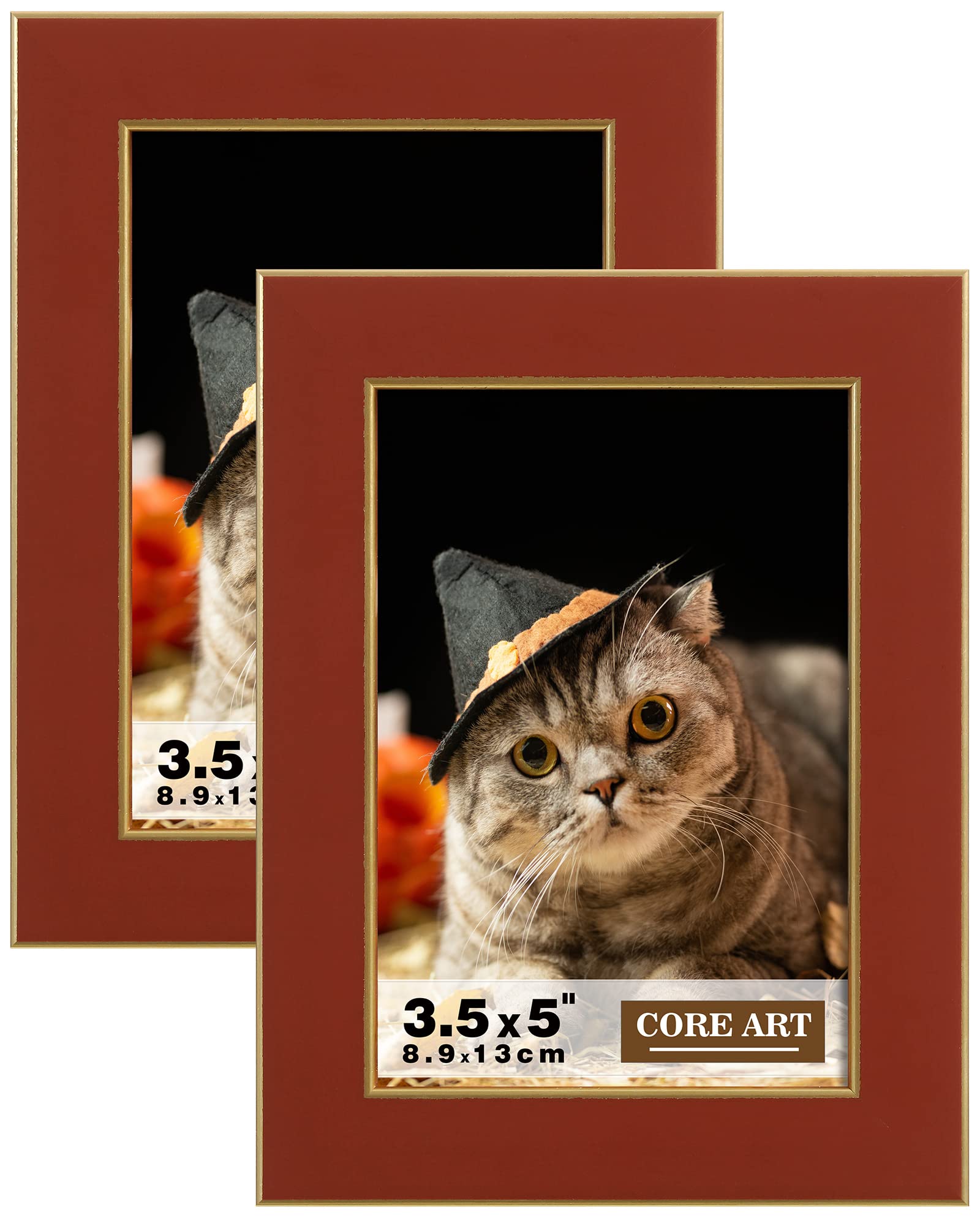 CORE ART 3.5x5 Picture Frames Set of 2 - Brown Wooden Photo Frames with HD Plexiglass for Wall or Tabletop Display - Perfect for Home Decor, Office, Wedding Photos & Gift Giving