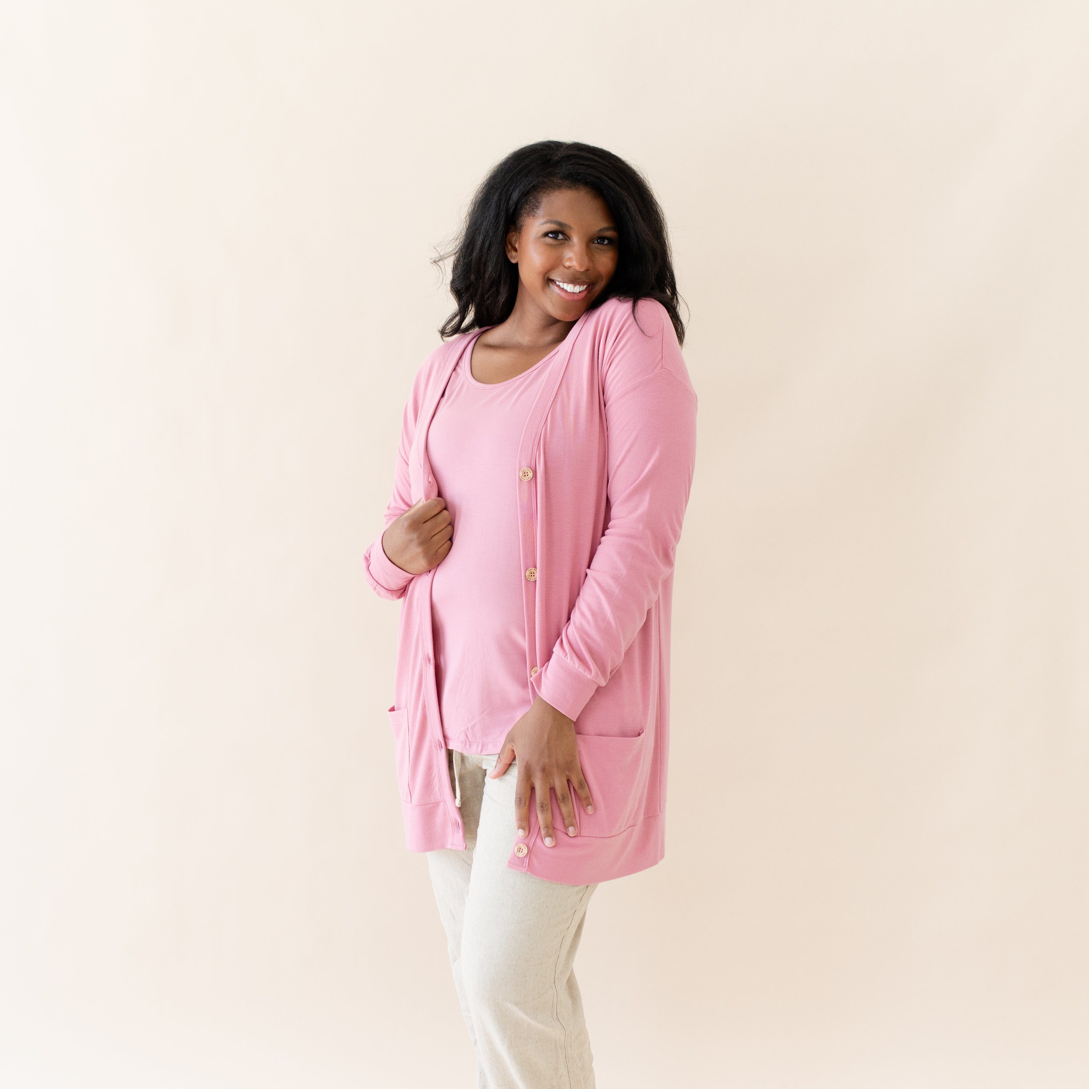 Soft Bamboo Jersey Adult Cardigan - Apple Blossom Color | Eco-Friendly Comfort Wear for Women | Perfect for Casual Outings & Cozy Evenings