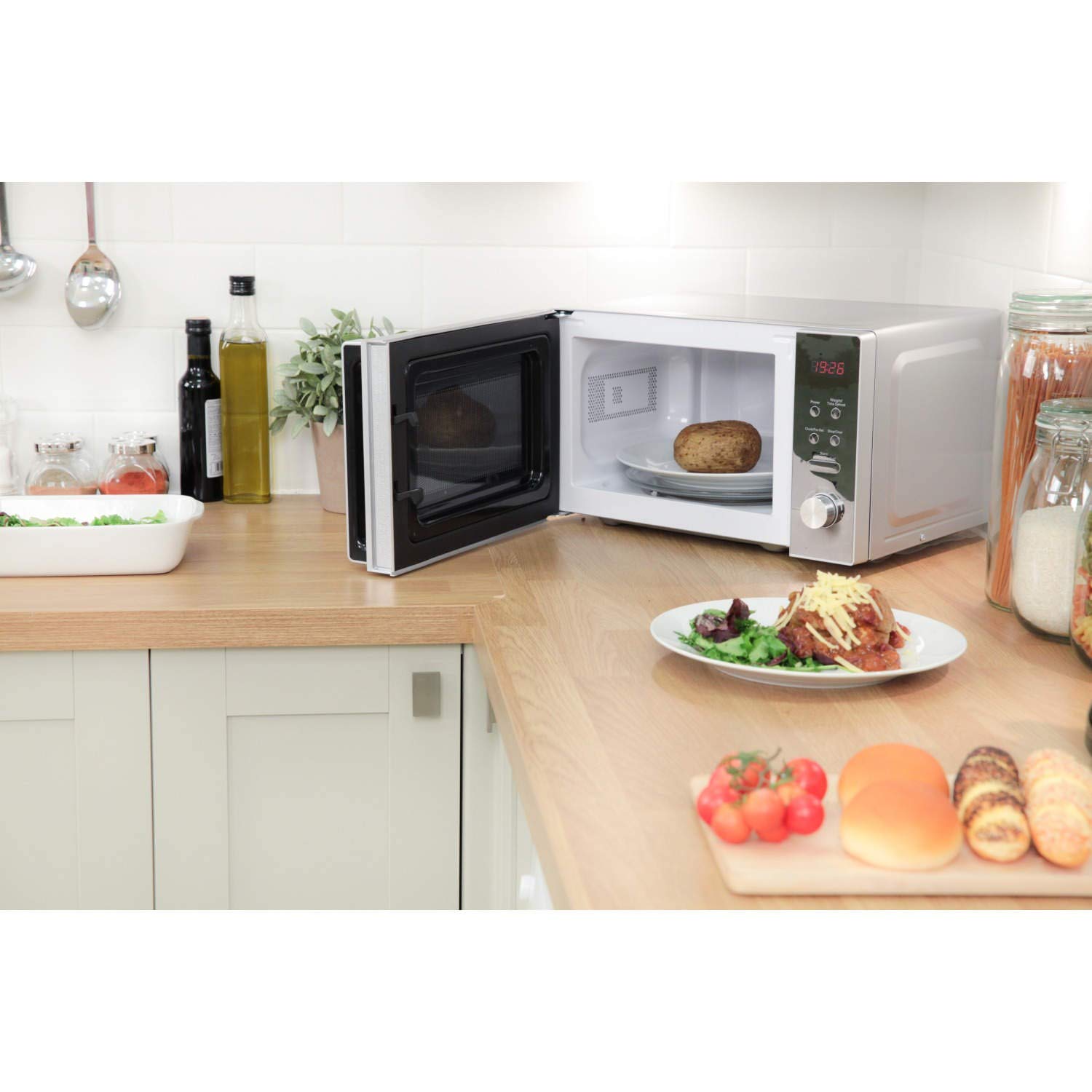 Russell Hobbs RHM2076S 800W Compact Microwave Oven - 20L Capacity, Silver - Perfect for Small Kitchens, Dorms & Offices