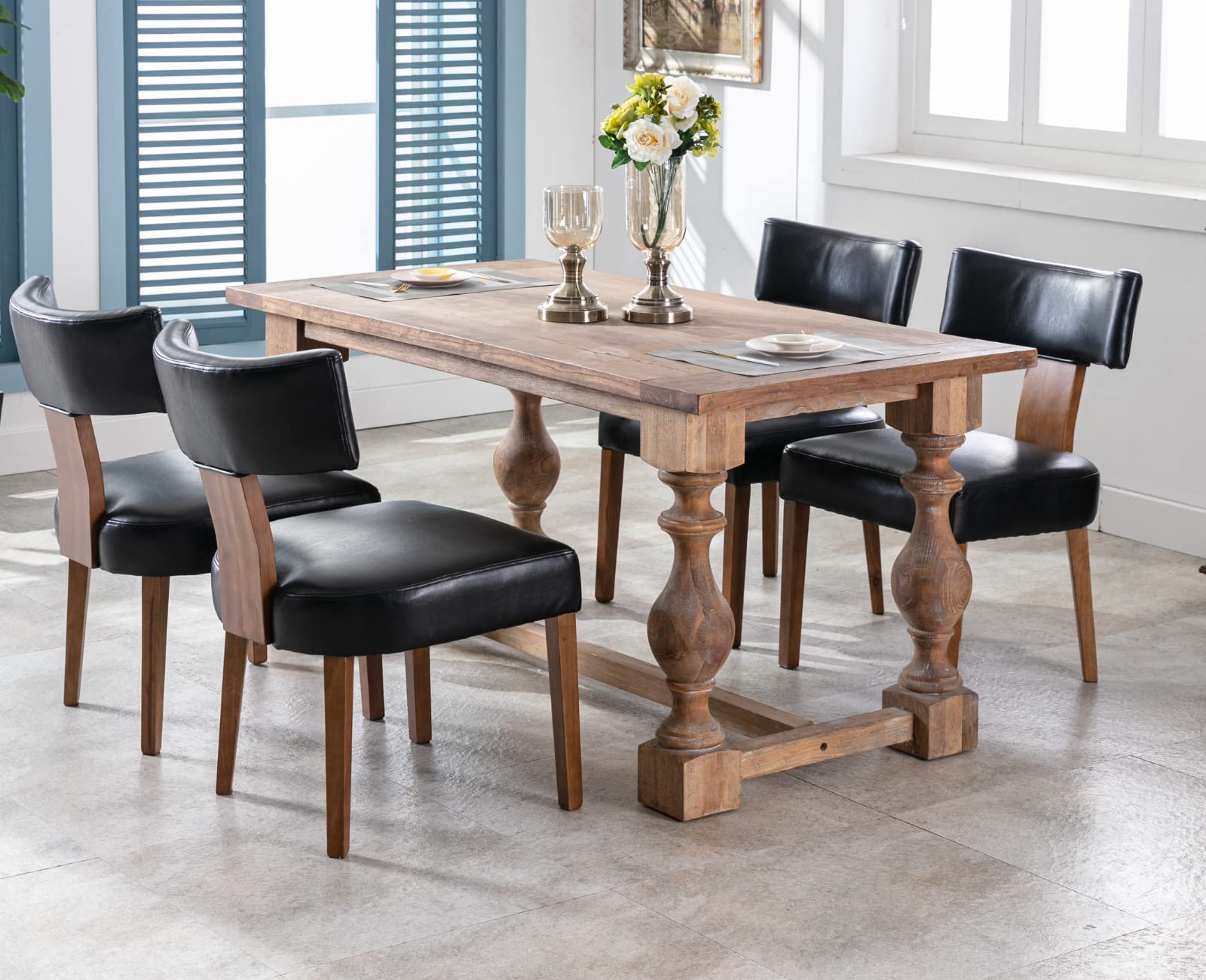 EALSON Mid Century Modern Dining Chairs Set of 2 - Genuine Leather Upholstered Kitchen Chairs with Solid Wood Legs & Curved Back - Farmhouse Style Accent Chairs for Dining Room, Living Room or Kitchen (Black) - Perfect for Home Decor, Dinner Parties and Cozy Family Gatherings