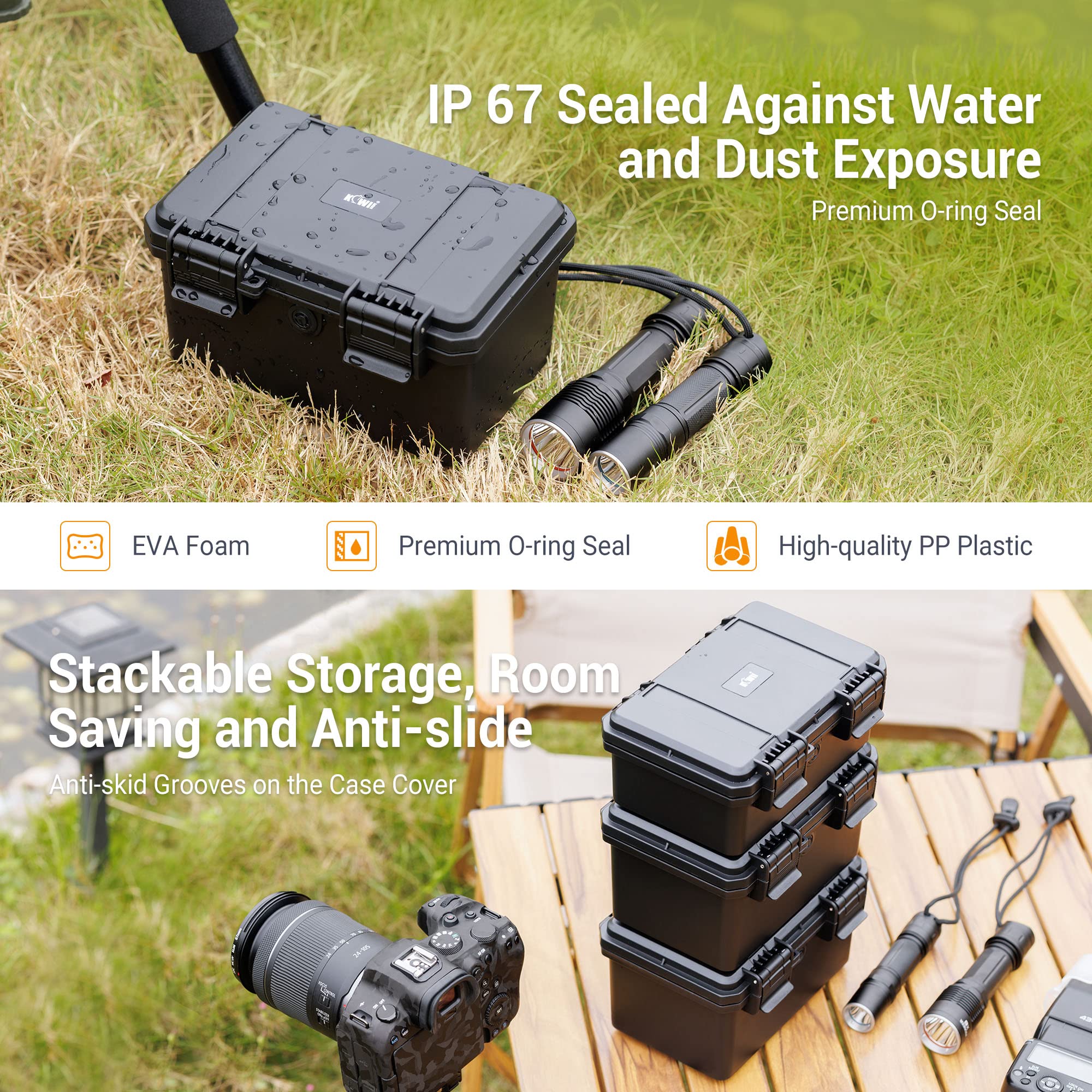 KIWIFOTOS IP67 Waterproof Dry Box - Shockproof Hard Case for Outdoor Gear Storage | Perfect for Boating, Kayaking, Camping, Diving, Fishing & Hiking | Safely Protects Cameras, Phones & Electronics from Water, Dust & Impact