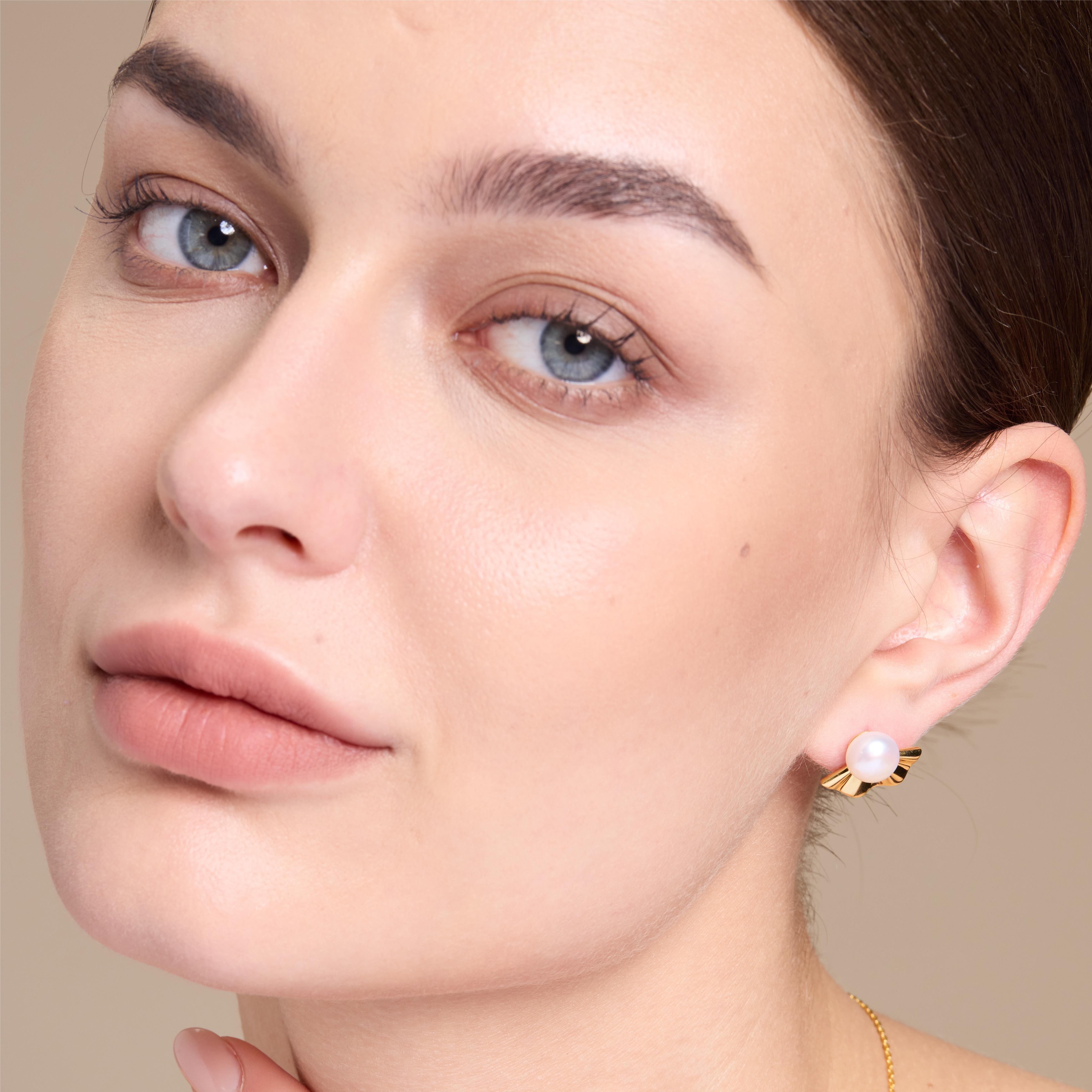 Exquisite Pearl Stud Earrings for Women - 14K Gold Plated Classic Elegant Jewelry - Perfect for Weddings, Parties & Daily Wear