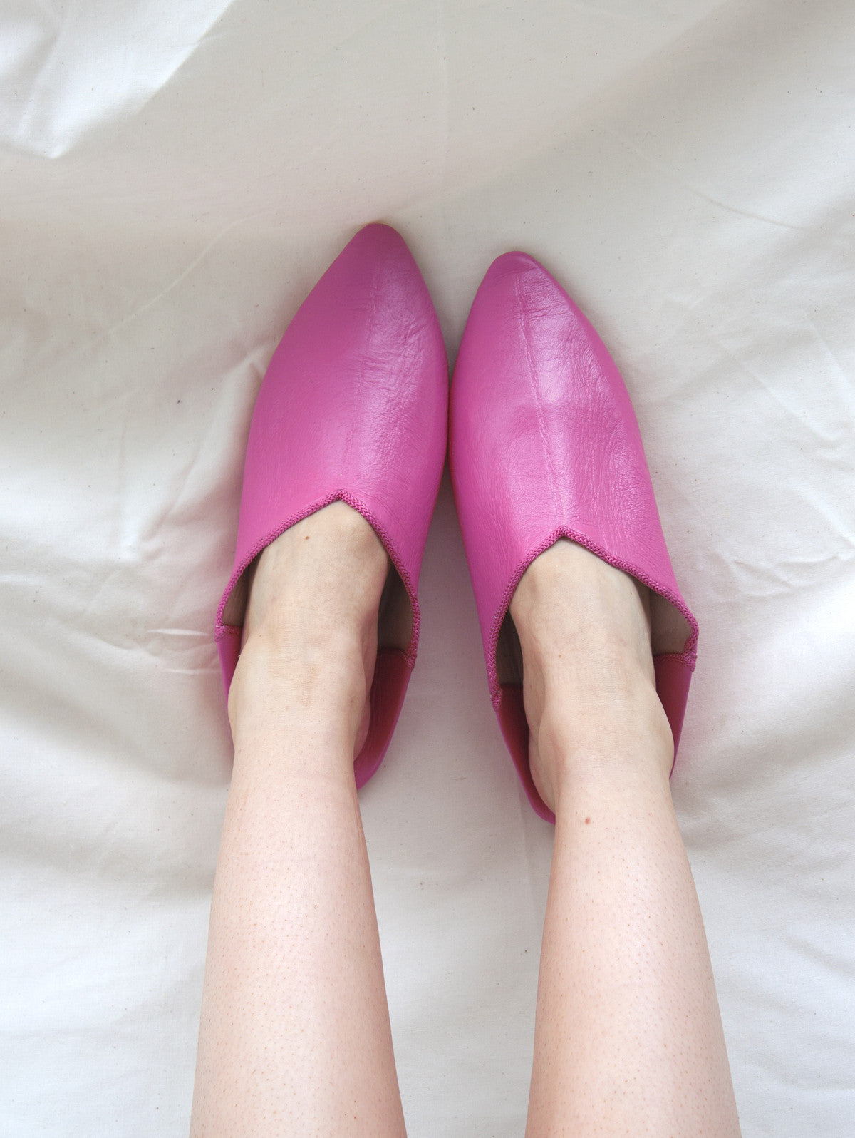 Authentic Moroccan Plain Pointed Babouche Slippers - Fuchsia Pink | Handmade Leather House Shoes for Women | Perfect for Home, Lounge & Boho Fashion