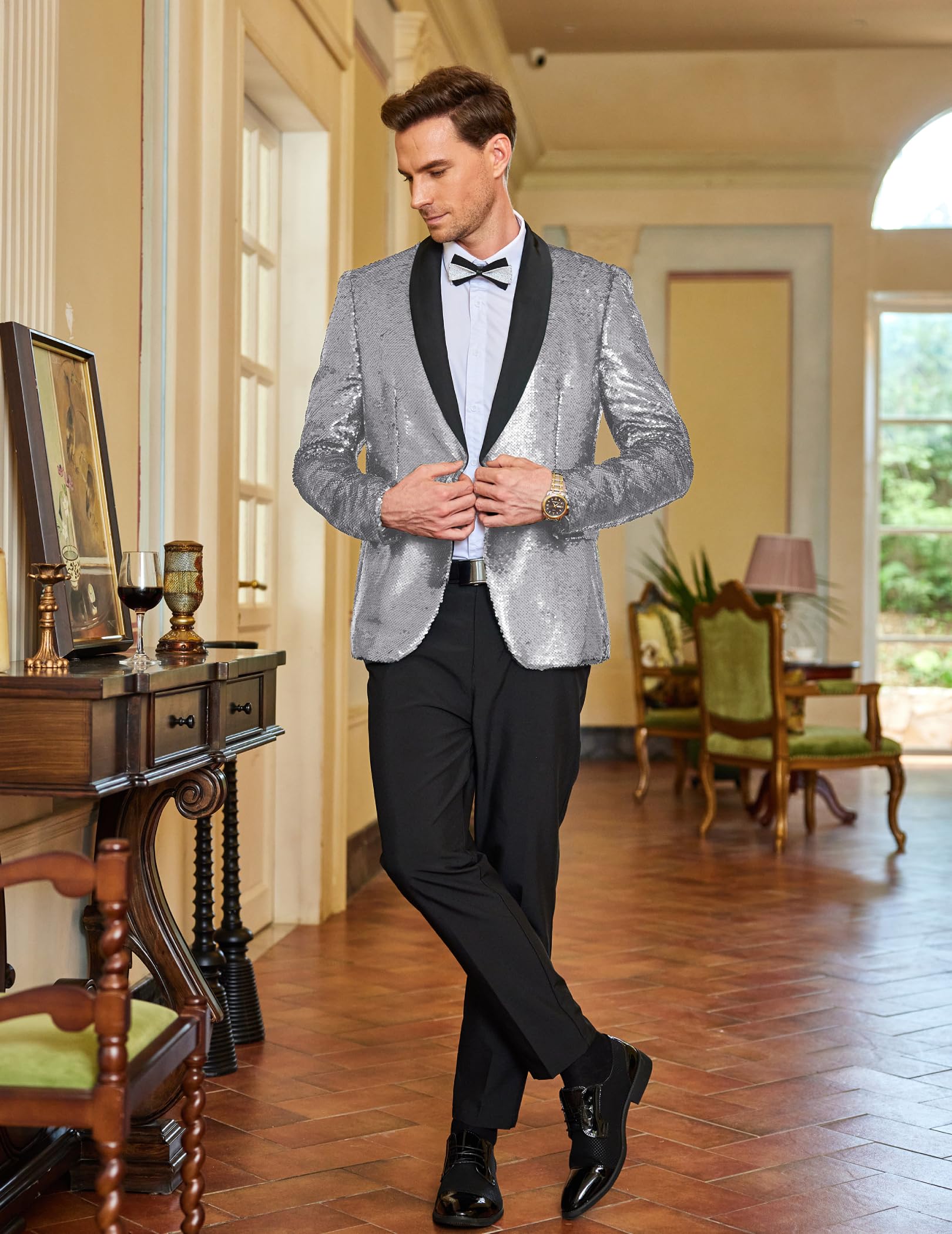 COOFANDY Men's Sparkling Sequin Blazer - One Button Tuxedo Jacket for Prom, Dinner Party & Formal Events | Elegant Night Out Attire for Weddings, Gala & Special Occasions