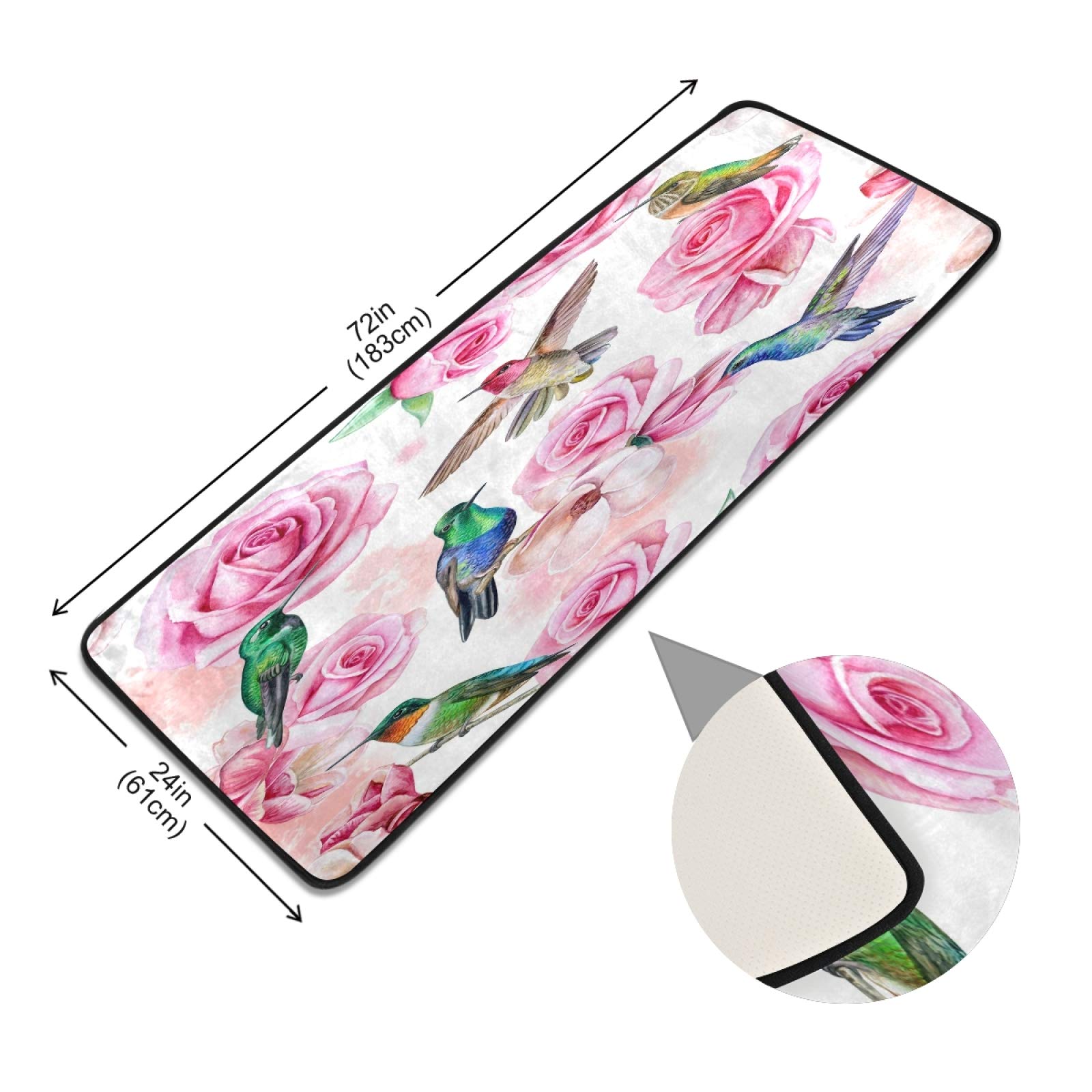 Long Runner Rug with Rose Magnolia Flower & Hummingbird Design - 2'x6' Non-Slip Hallway Carpet for Living Room, Bedroom, Bathroom & Entryway - Indoor Home Decor for Cozy Spaces & High-Traffic Areas