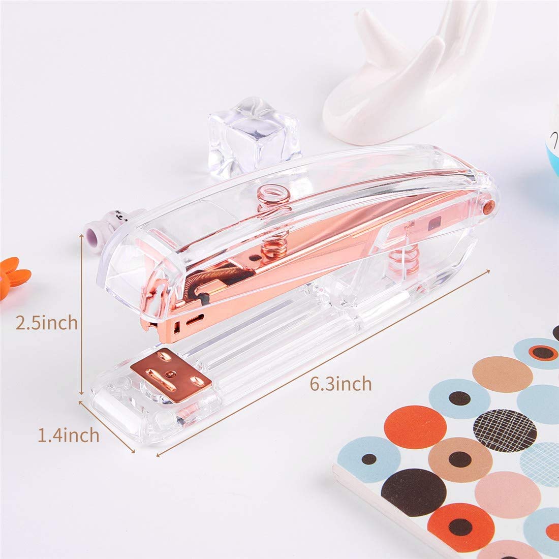 Alsisk Rose Gold Clear Desk Stapler with 1000 Staples - Heavy Duty Office Stapler for Paper, Documents, Homework & Craft Projects