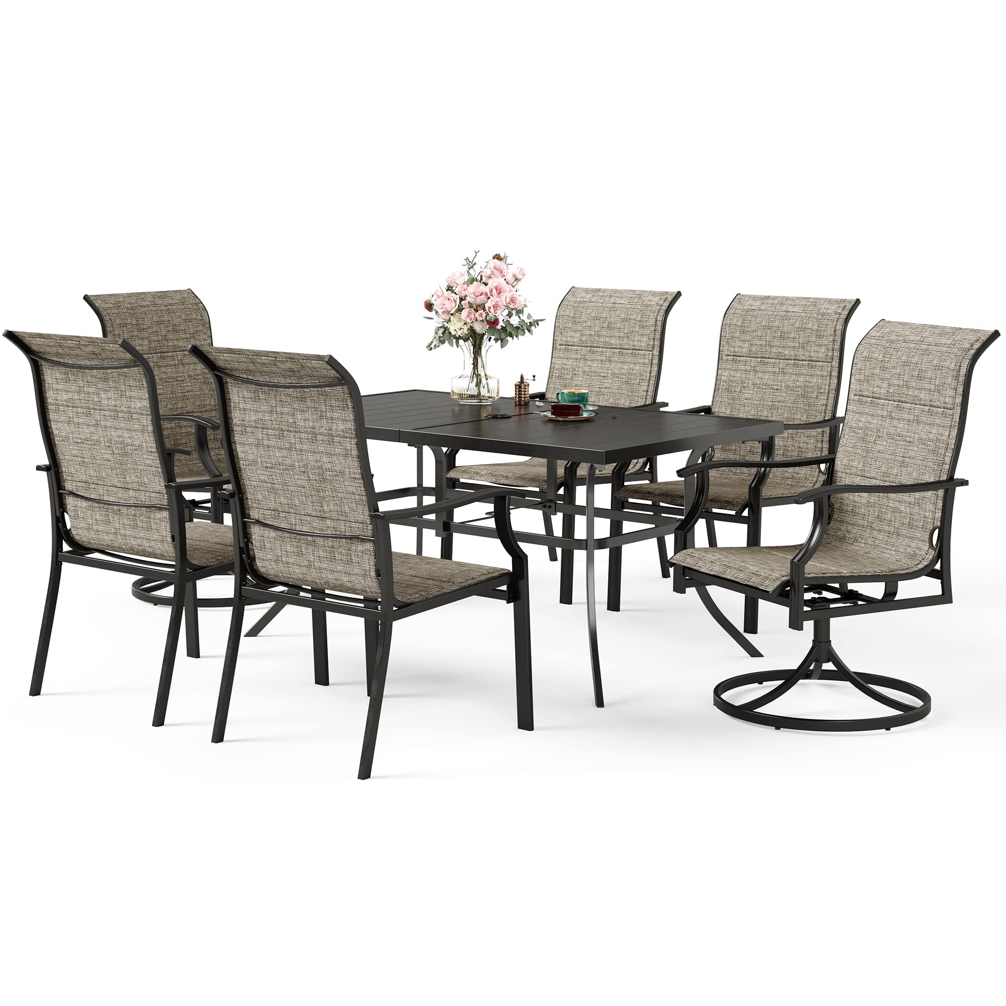 7-Piece Outdoor Patio Dining Set for 6 - Durable Metal Table & Textilene Chairs (1.57-1.9