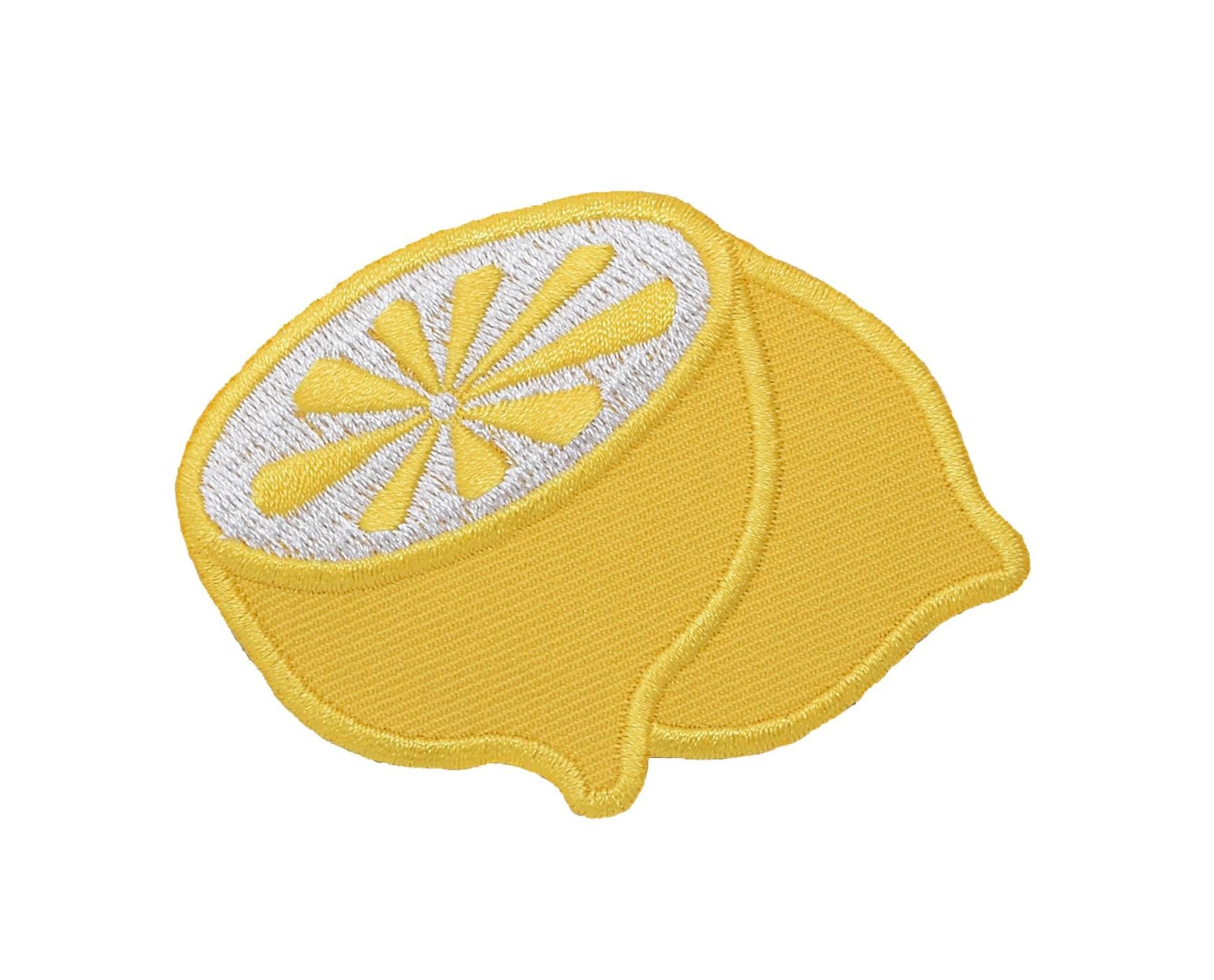 Yellow Lemon Citrus Fruit Half Embroidered Iron On Patch - DIY Sewing Applique for Hats, Bags & Clothing - Perfect for Customizing Denim Jackets & Backpacks