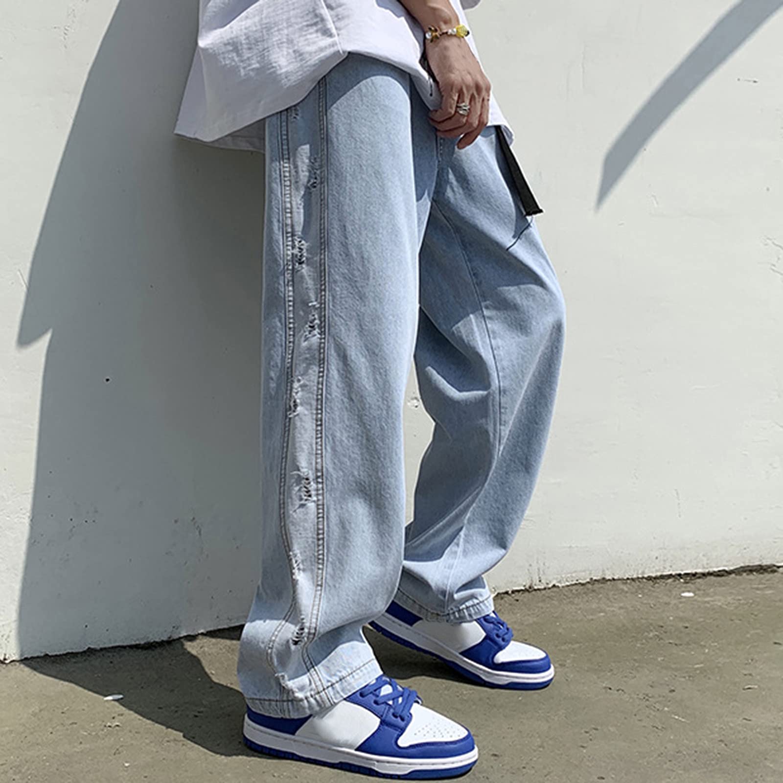 Men's Loose Fit Wide Leg Jeans - Plus Size Light Blue Denim Pants for Street Fashion | Casual Wear & Everyday Comfort