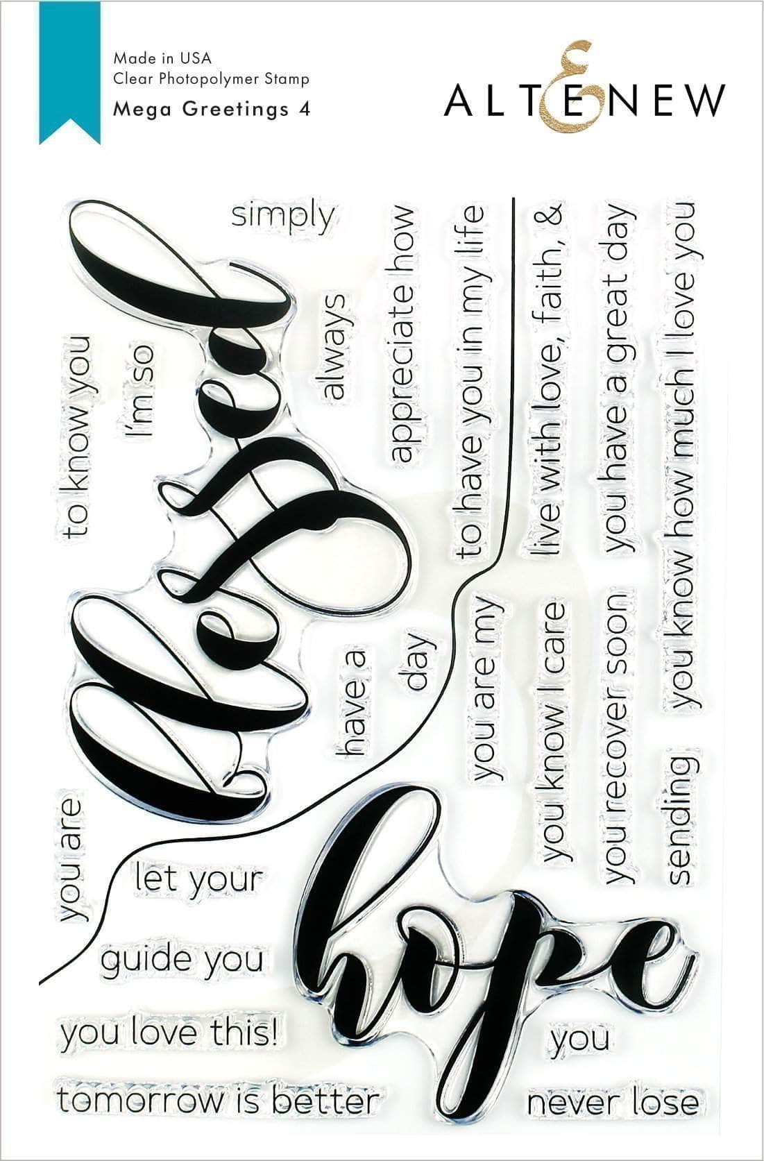 Mega Greetings 4-Piece Stamp Set for DIY Cards, Scrapbooking & Craft Projects - Perfect for Handmade Invitations, Journals & Gift Wrapping