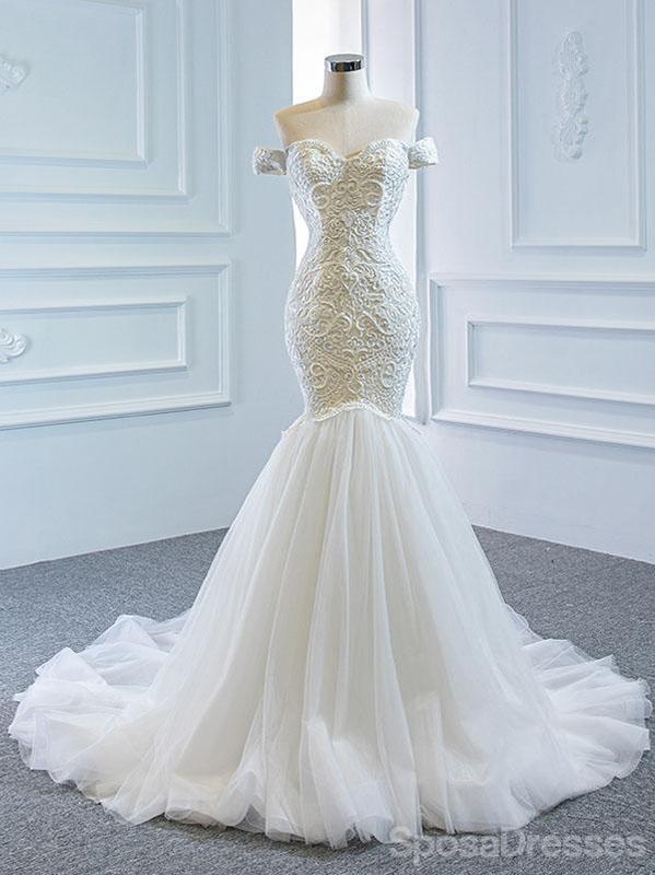 Elegant Off Shoulder Lace Mermaid Wedding Dress - Romantic A-Line Bridal Gown WD717 | Perfect for Beach Weddings, Vow Renewals & Formal Evening Ceremonies