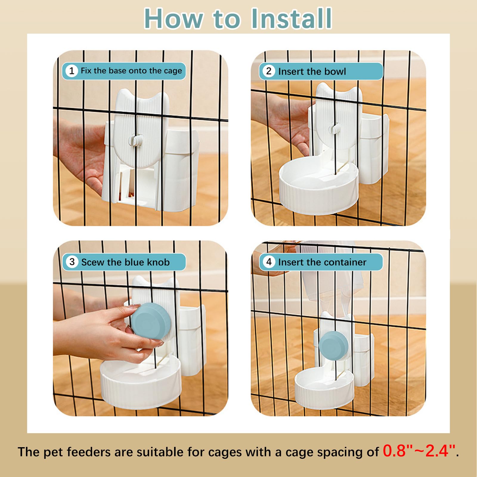 Vehomy Automatic Hanging Food and Water Dispenser for Small Pets - Rabbit, Chinchilla, Guinea Pig, Hedgehog, Ferret - Blue | Perfect for Cage, Hutch, and Indoor/Outdoor Use