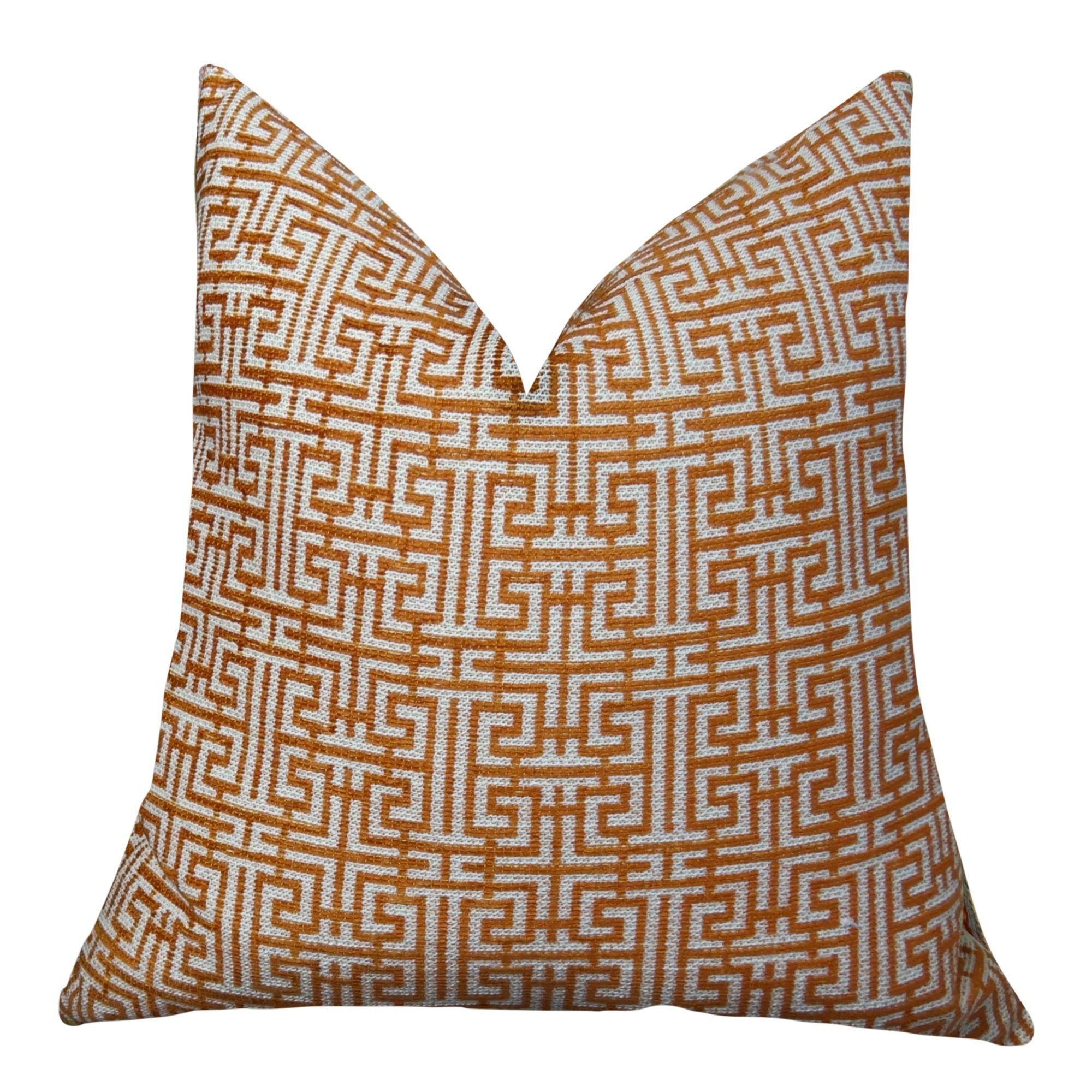 Thomas Collection Modern Geometric Maze Throw Pillow - Coral Taupe Greek Key Trellis Design - Handmade in USA | Perfect for Sofa, Bedroom Decor & Cozy Home Accents