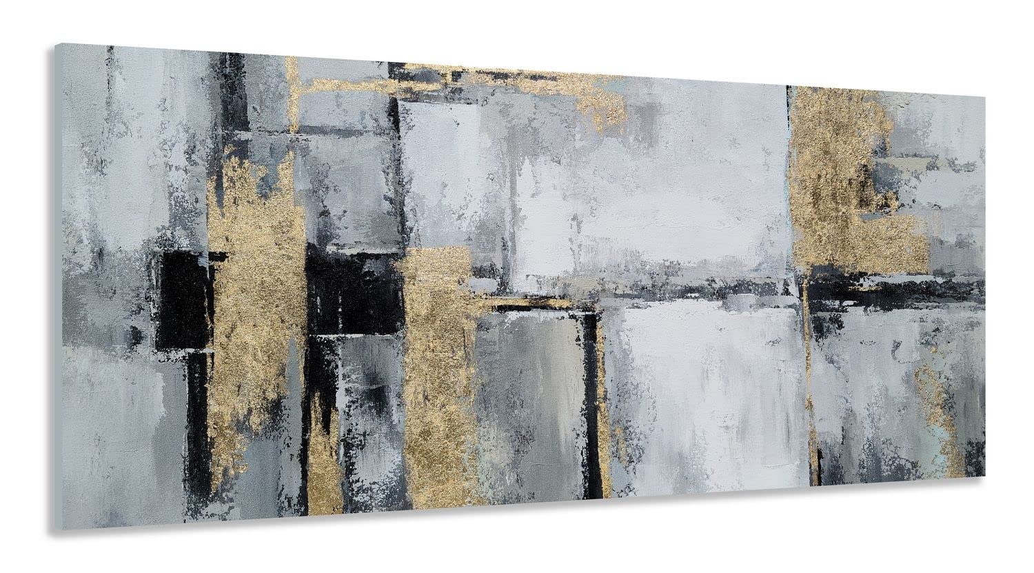 Abstract Black and White Canvas Wall Art with Gold Foil - Modern Painting for Living Room, Bedroom & Office Decor - Handmade Contemporary Home Wall Decor for Housewarming Gifts