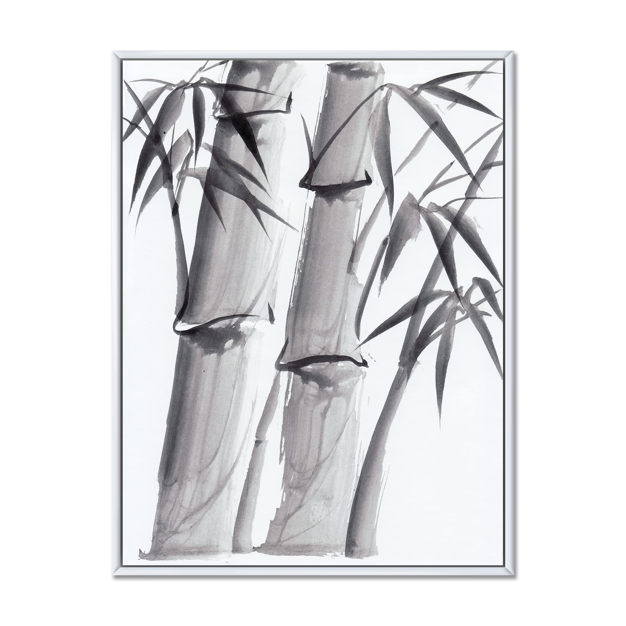 Vintage Monochrome Bamboo IV - Traditional Framed Canvas Wall Art Print | Asian Home Decor | Perfect for Living Room, Bedroom & Office