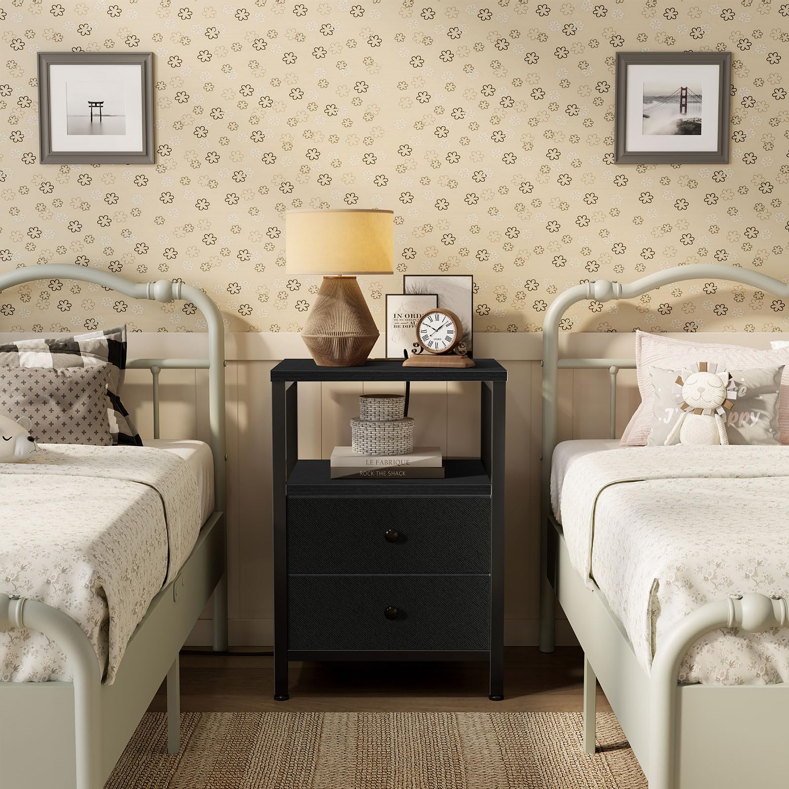 Modern Black Nightstand Set of 2 with USB Charging Station & Drawers - Bedroom End Tables for Dorm, Apartment & Master Bedroom - Perfect for Phones, Lamps & Bedside Storage