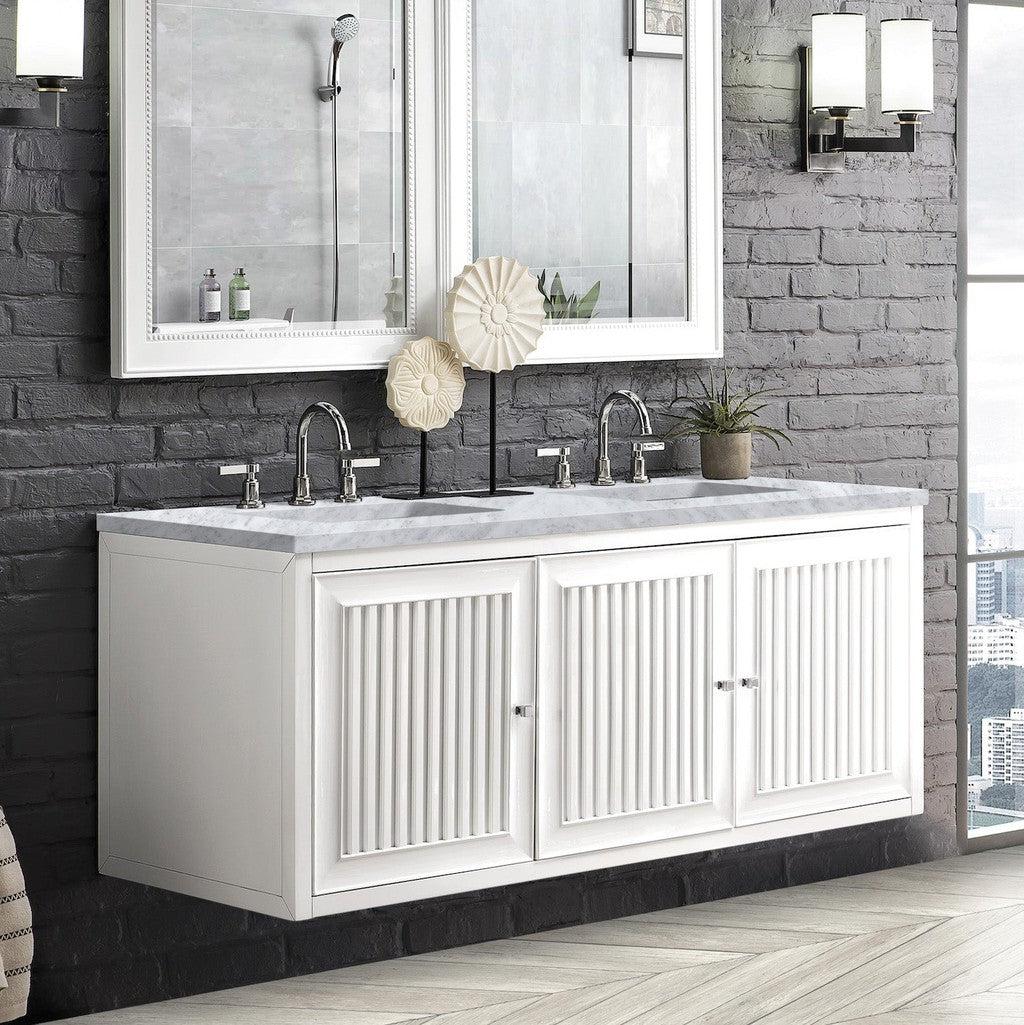 James Martin Vanities Athens Collection 60-Inch Double Bathroom Vanity in Glossy White with Solid Surface Countertop - Modern Bathroom Furniture for Master Bath & Guest Bath Remodeling