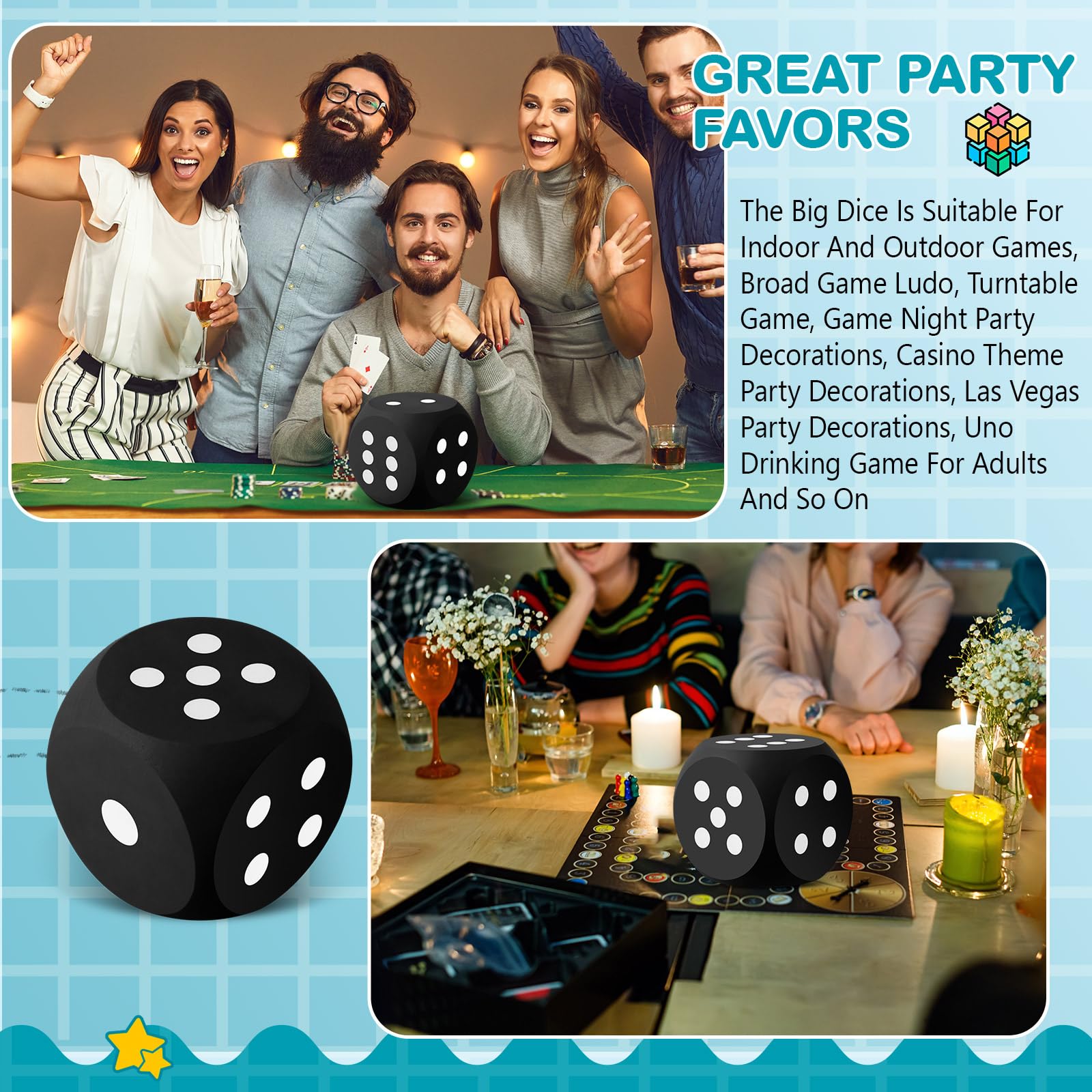 Shappy 6 Inch Large Foam Dice - Fun Educational Toy for Game Nights, Learning Activities, and Decor (Black, 1 Piece) - Perfect for Family Game Nights, Classroom Learning, and Party Decorations