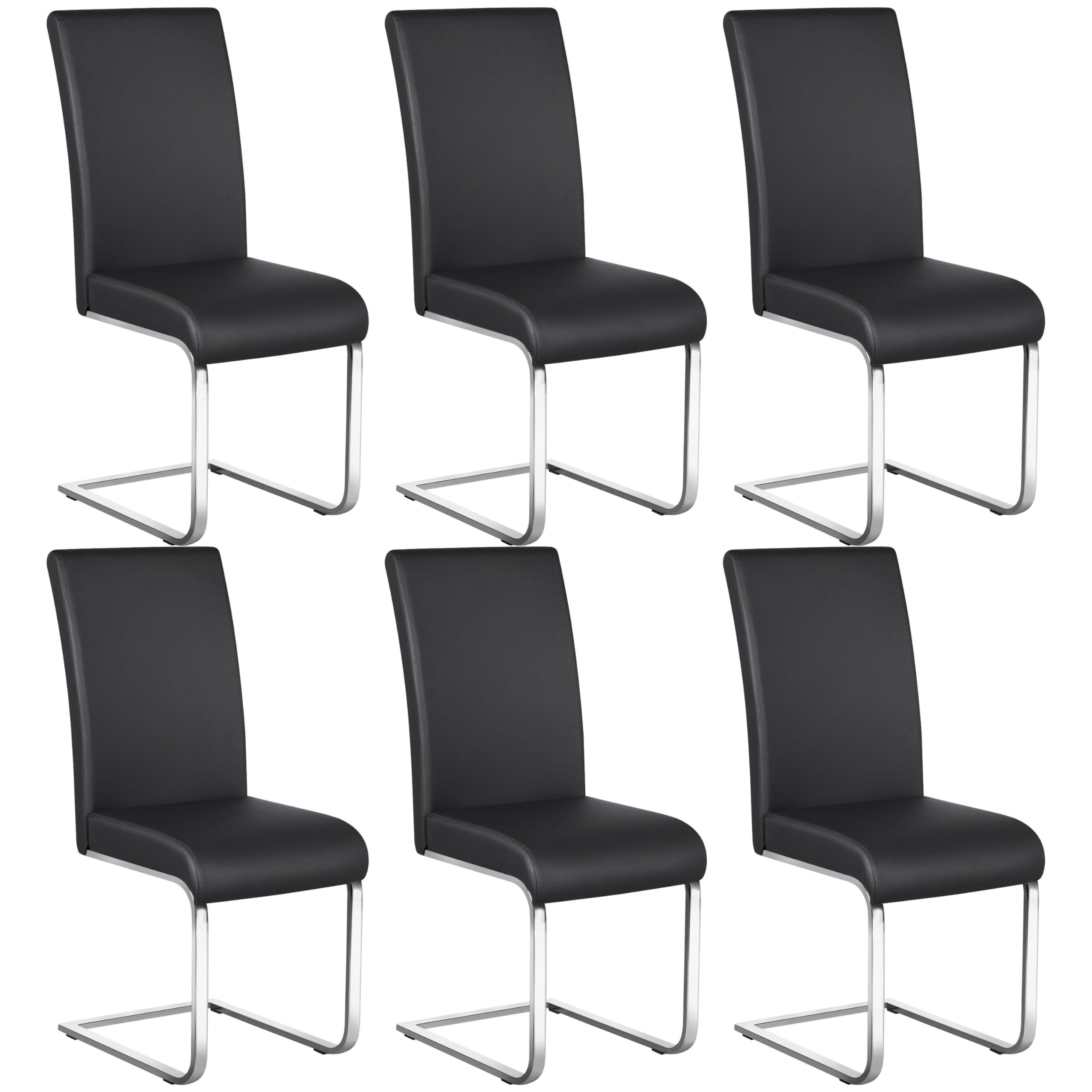 Yaheetech 6-Piece Modern Dining Chair Set - High Back Leather Seat & Metal Legs Kitchen Chairs for Dining Room, Living Room, Restaurant - Black (Set of 6) | Perfect for Family Gatherings, Dinner Parties & Home Decor