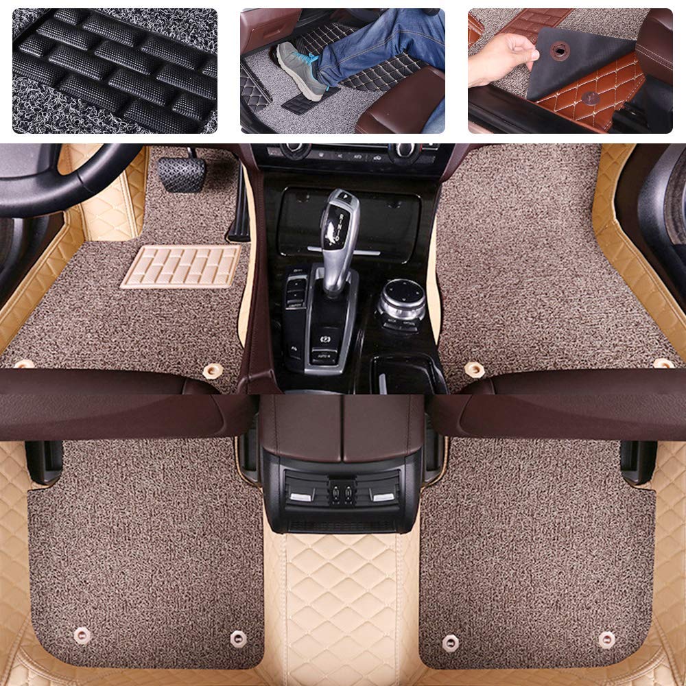 SureKit Custom Fit Car Floor Mats for Chevy Blazer 1997-2002 & 2016-2019 Models | Double Layer PU Leather & PVC All-Weather Floor Liners | Non-Slip Front & Rear Car Mats (Beige/Beige Coffee) | Perfect for Daily Commuting, Road Trips & Off-Road Adventures
