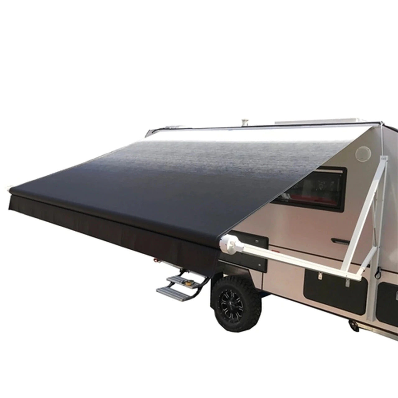 Aleko 8x8 Feet Motorized Retractable RV Awning - White/Black Fade - Perfect for Camping, Outdoor Relaxation & RV Shade Protection