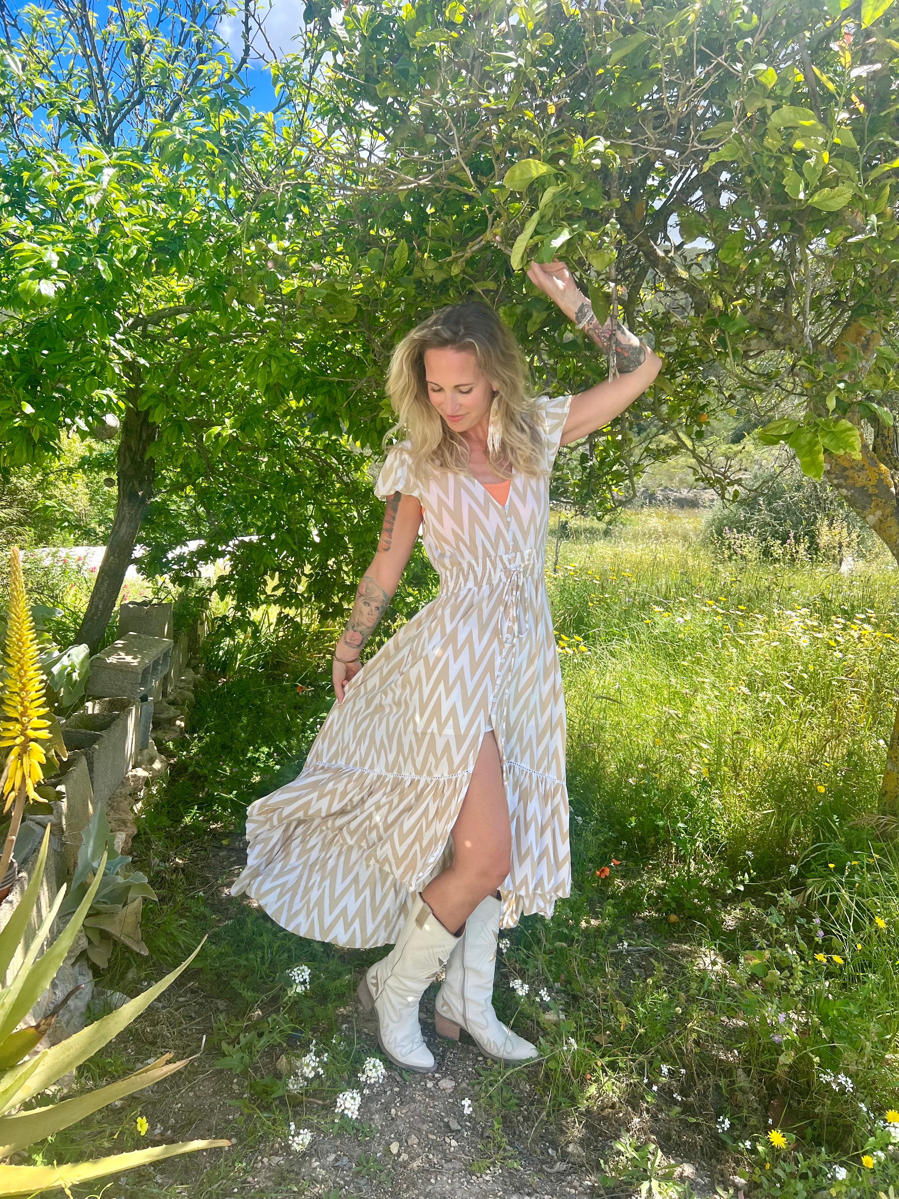 Boho Beach Dress for Women - Nafisa Dream Sandy Flowy Maxi Dress | Perfect for Beach Vacations, Summer Outfits & Boho Chic Style