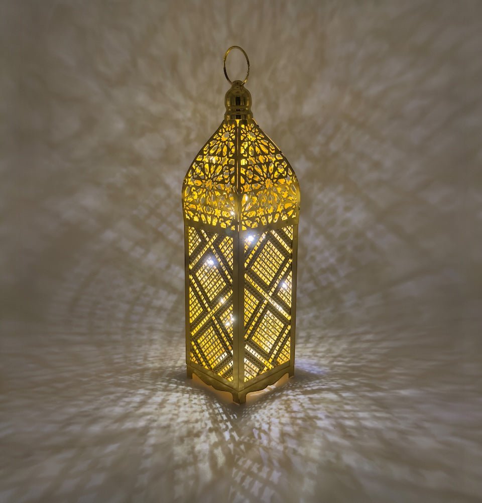 Ramadan Fanoos Lantern 13 Inch Gold - Islamic Holiday Decorations for Eid, Ramadan & Home Decor - Perfect for Iftar Parties, Mosque Decor & Gift Giving