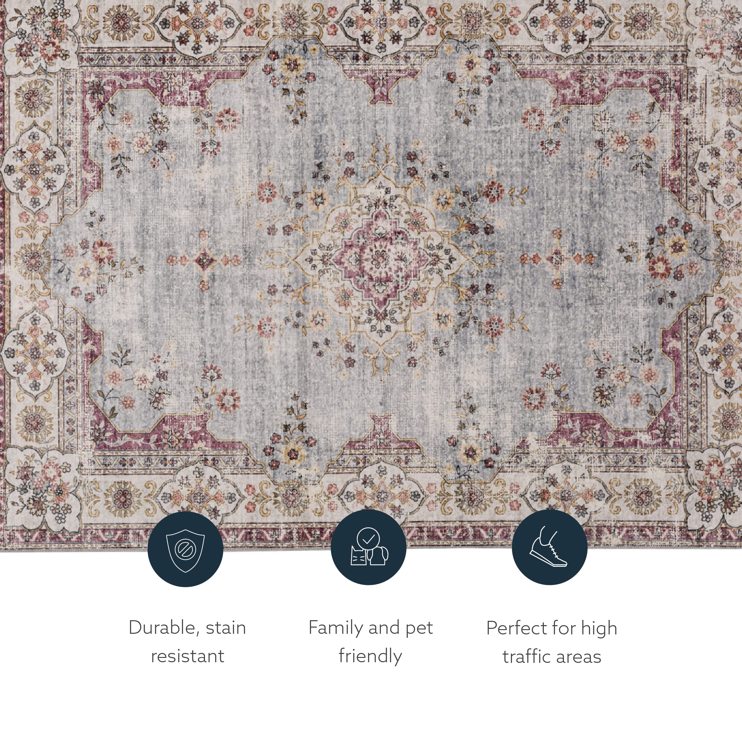 Linon The Anywhere Washable Rug - Barton Pale Blue/Ivory 2' X 8' Runner Rug - Machine Washable Non-Slip Carpet for Hallway, Kitchen, Entryway, Bedroom & Dorm Decor