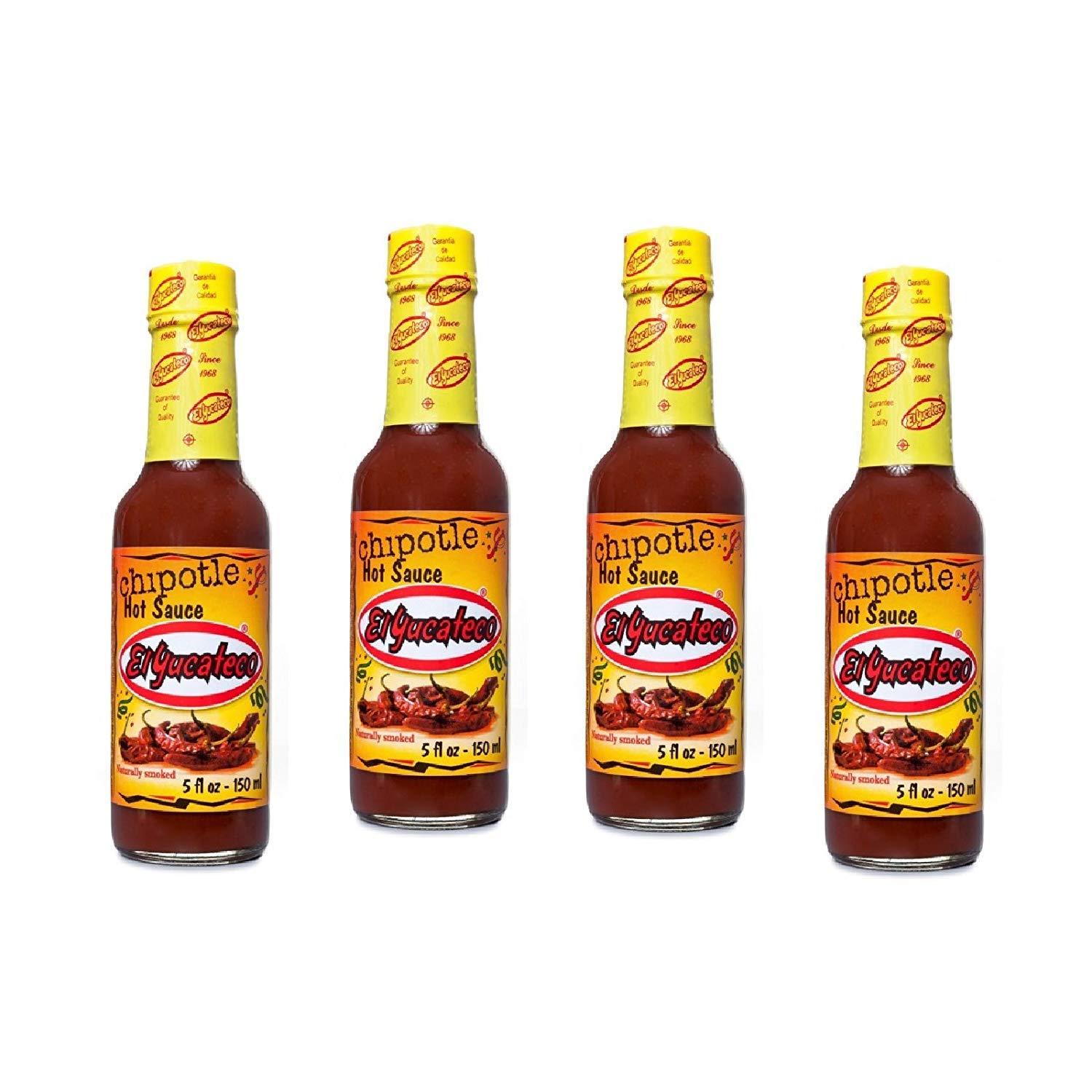 El Yucateco Chipotle Hot Sauce 5 oz. (4-Pack) - Smoky Medium Heat Mexican Hot Sauce for Tacos, Burritos, Wings & BBQ - Perfect for Home Cooking, Restaurants & Gifts