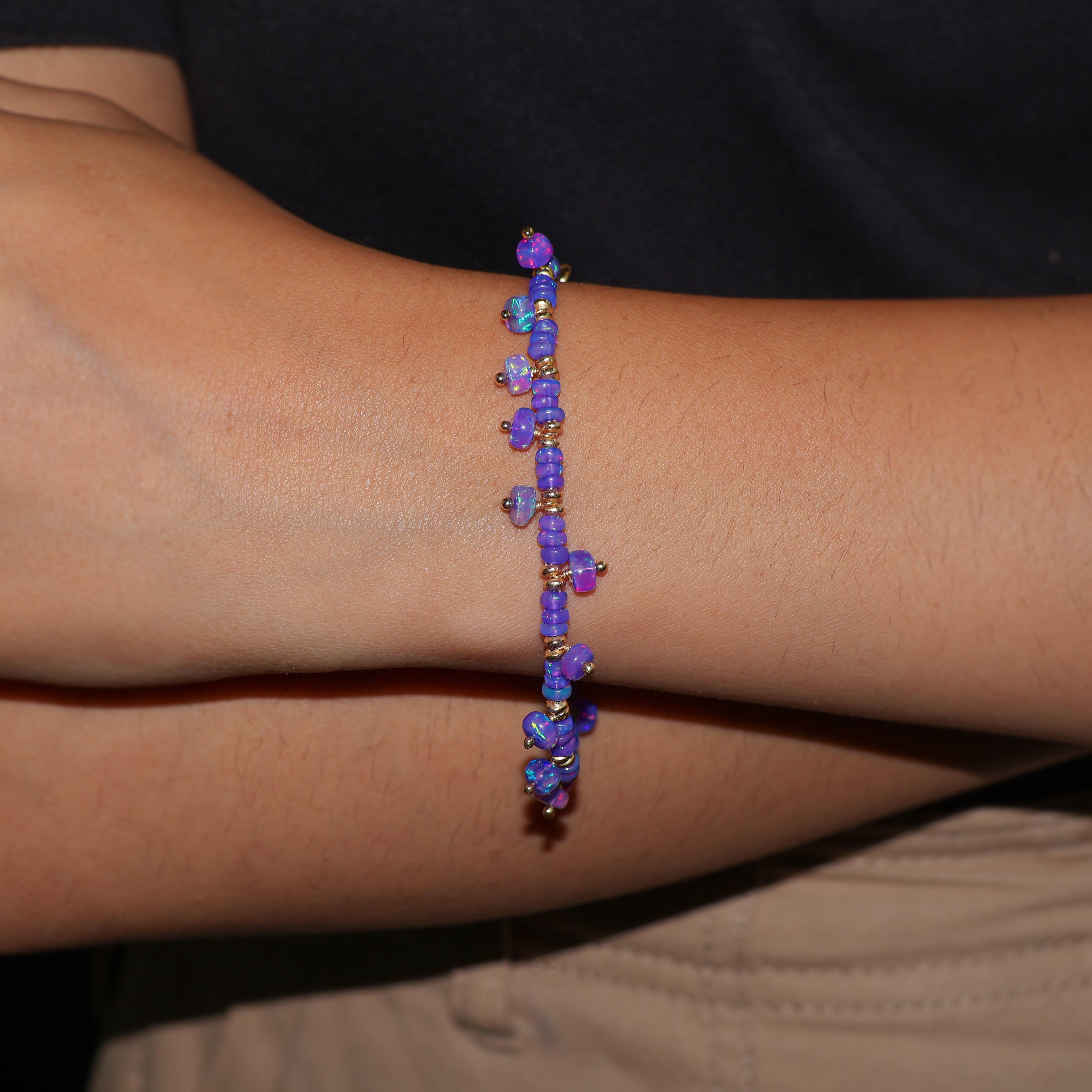 Handmade Fire Ethiopian Lavender Opal Beaded Bracelet - Unique Gemstone Jewelry for Women, Gift for Her, Perfect for Weddings & Special Occasions