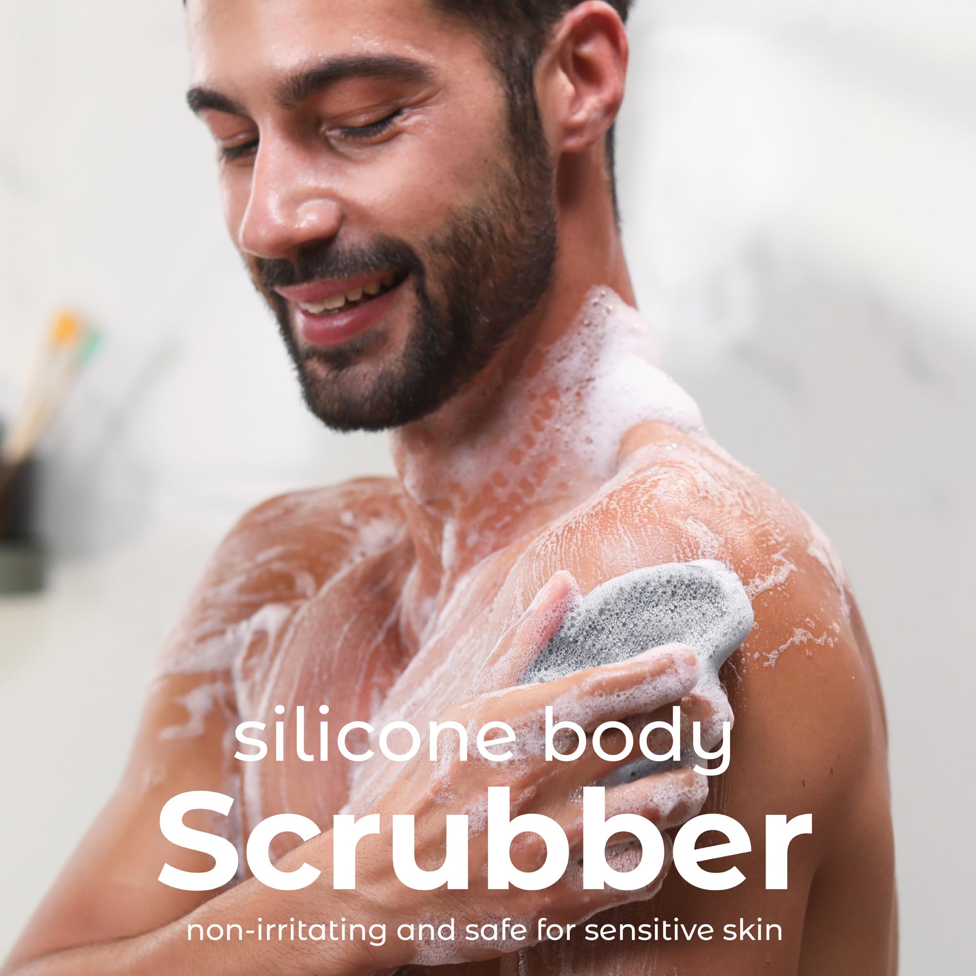 MainBasics 2-in-1 Silicone Body Scrubber & Exfoliator - Gentle Shower Loofah for Smooth Skin - Black | Perfect for Daily Body Care & Exfoliation in Bath or Shower