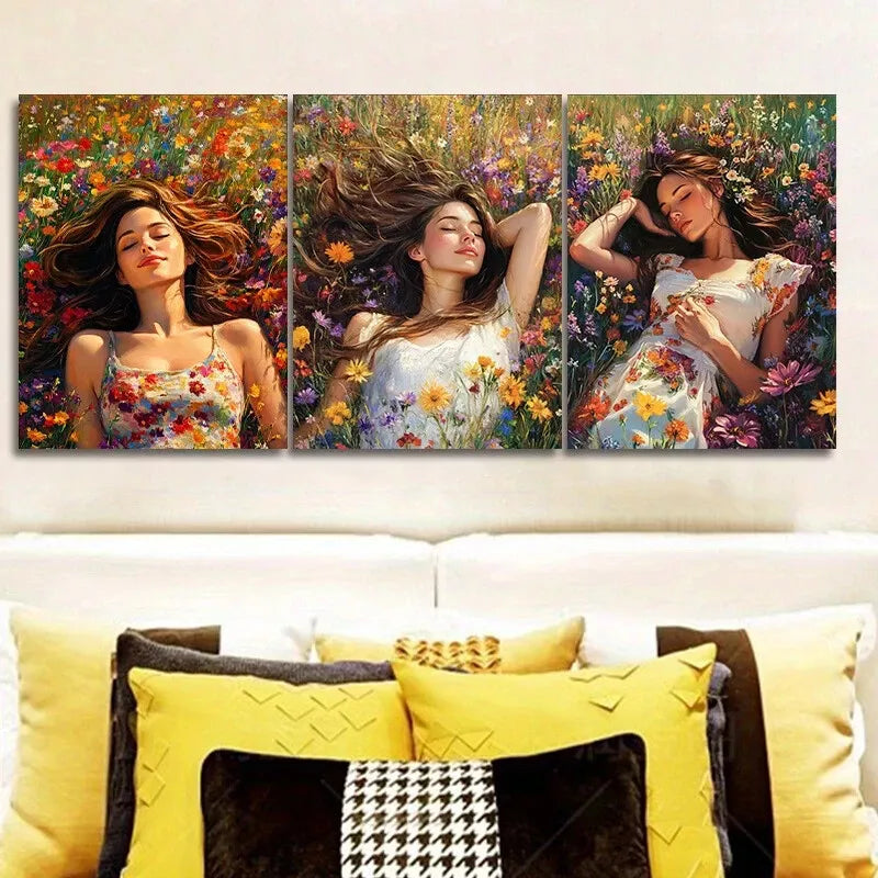 3-Piece Vibrant Floral Canvas Art Set - Framed Wall Decor 50x70cm | High-Quality Australian Made Prints | Ready to Hang for Living Room, Bedroom & Office Decor