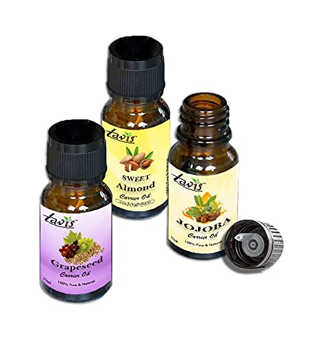 Pure Grapeseed Oil, Jojoba Oil & Sweet Almond Oil Set - Natural Carrier Oils for Skin & Hair Care, DIY Beauty Recipes, Massage & Aromatherapy