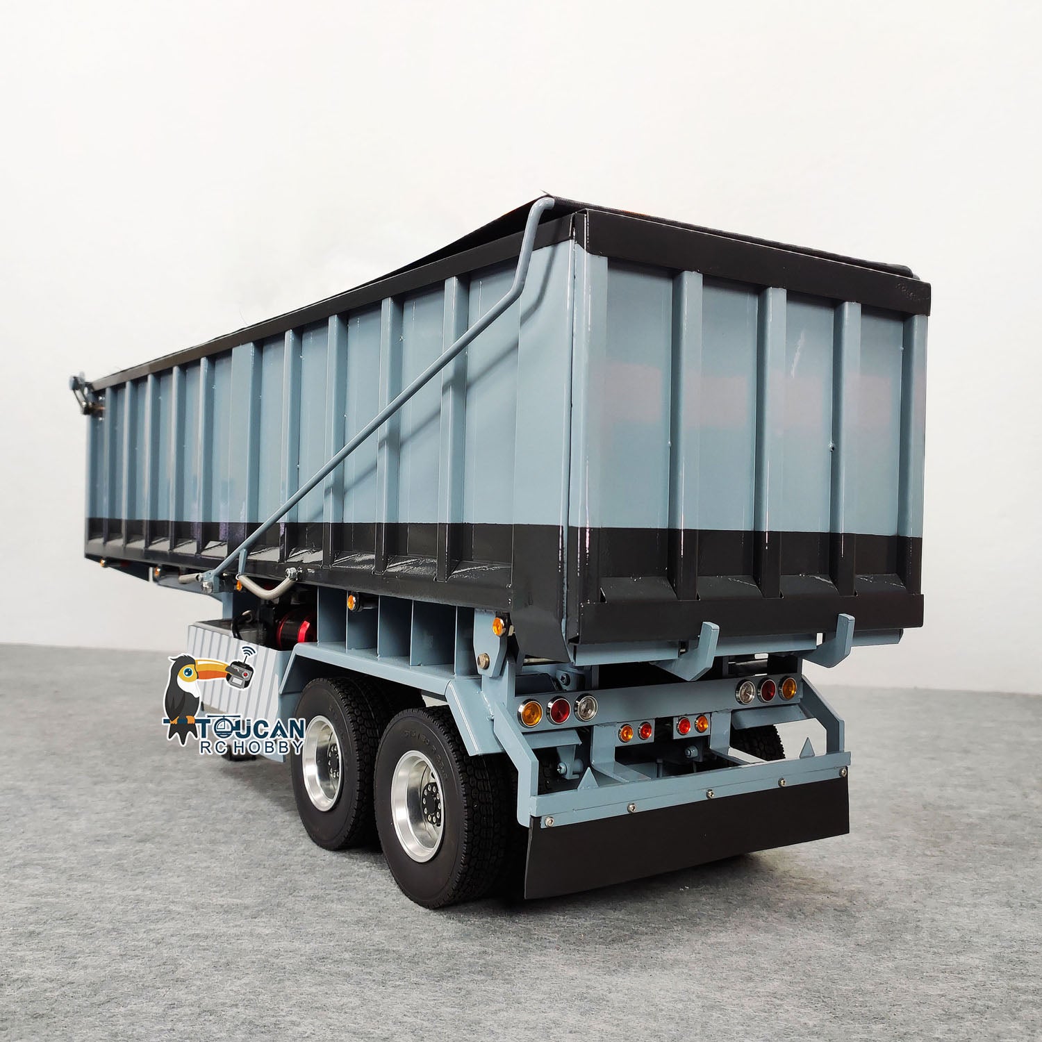 1/14 Scale Metal 2-Axle Hydraulic Dump Trailer with Electric Tarpaulin - 2-in-1 3-Axle Container Trailer for RC Tractor Truck Models - Perfect for Construction Site Simulation & RC Vehicle Accessories Collection