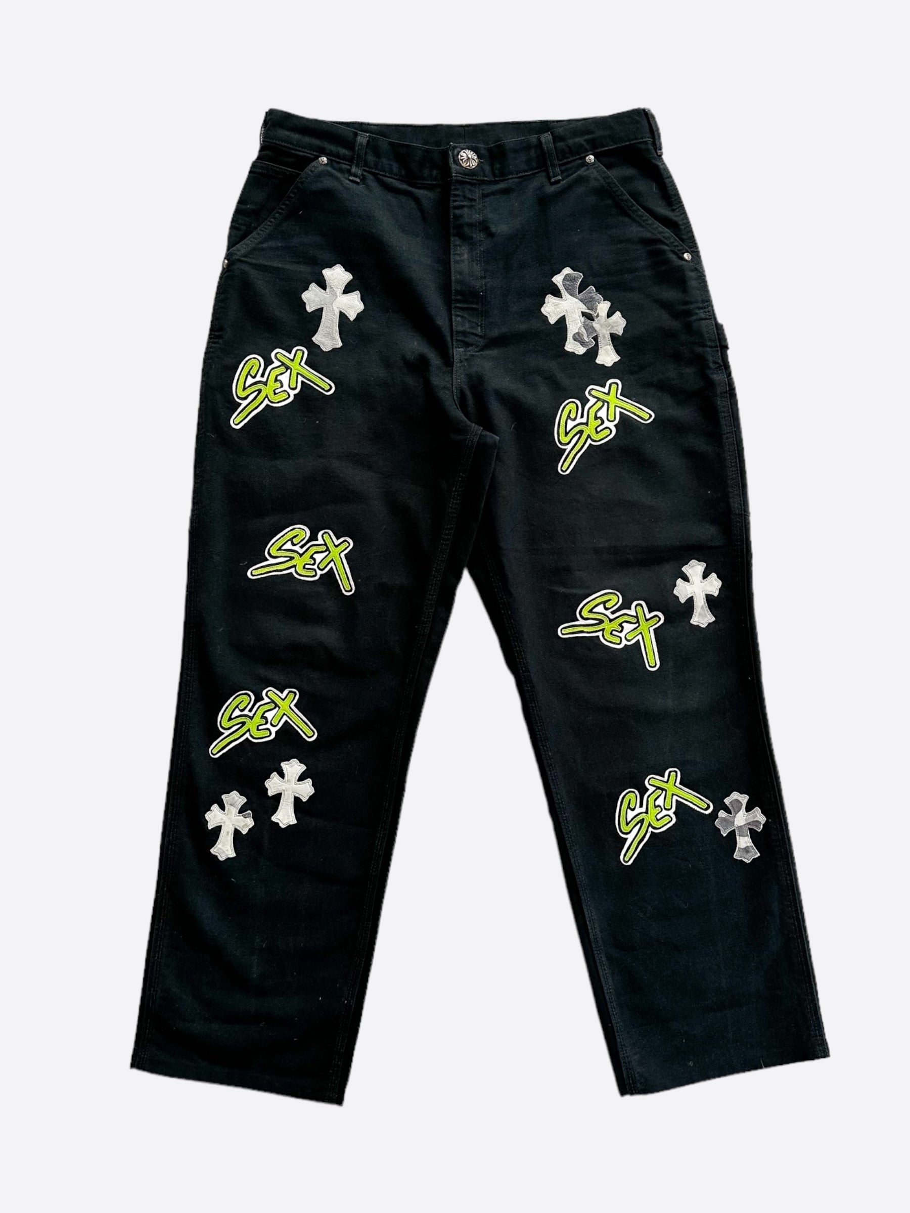 Chrome Hearts x Carhartt Black Camo Cross Patch Carpenter Work Pants - Durable Utility Pants for Construction, Workwear & Streetwear Fashion