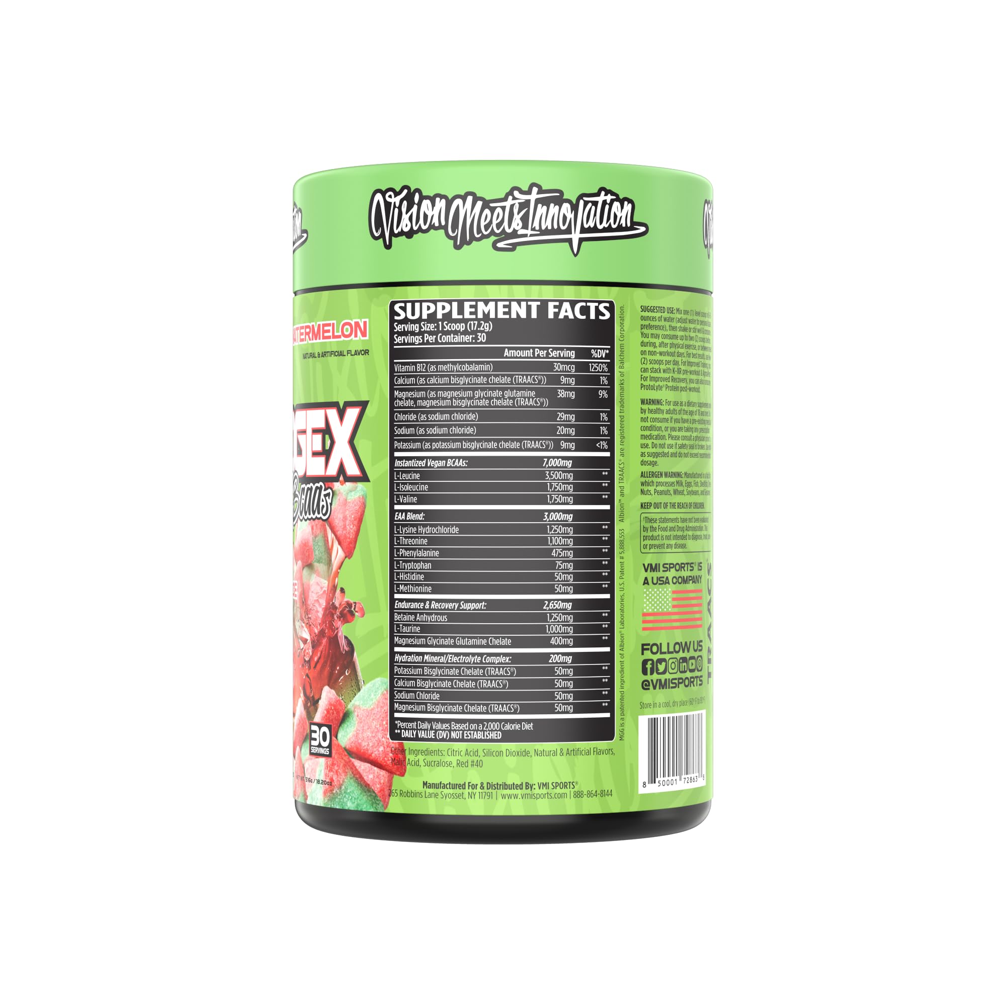 Aminogex Ultra BCAA Powder with Amino Acids, Betaine & Glutamine - Post Workout Recovery & Intra Workout Drink with Electrolytes - 30 Servings Watermelon Flavor (18.2 oz) - Ideal for Muscle Recovery, Hydration & Endurance During Intense Training