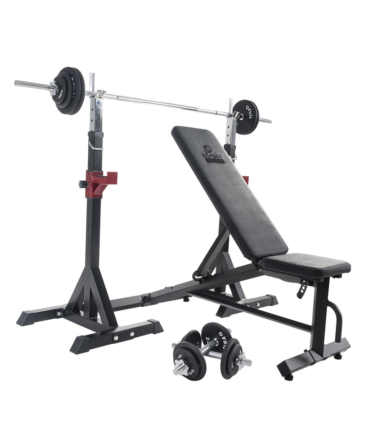 50kg FitClub Adjustable Bench and Squat Rack Set - Home Gym Equipment for Strength Training & Weightlifting - Perfect for Home Workouts & Garage Gym Setup