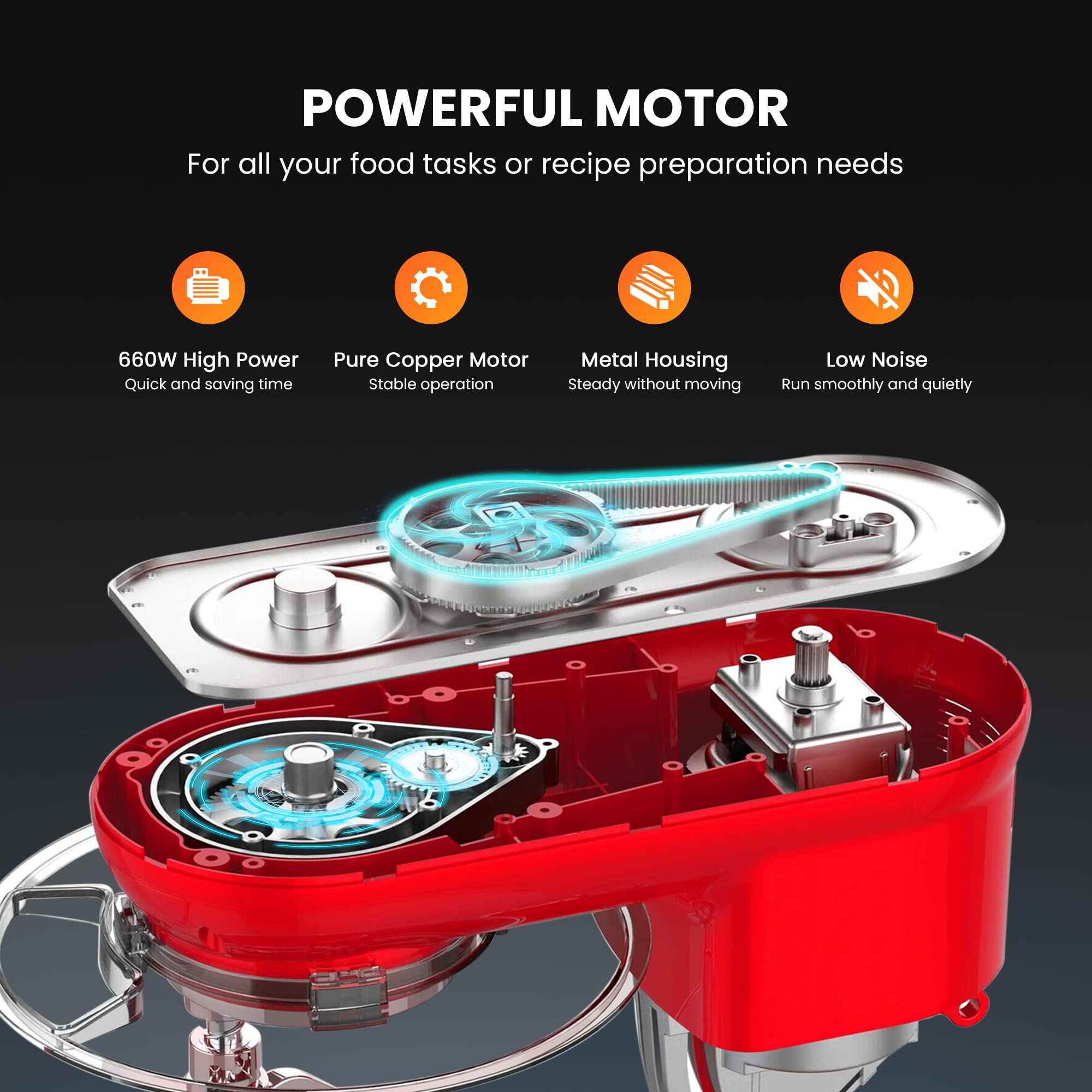 VIVOHOME 660W 10-Speed 6 Quart Tilt-Head Stand Mixer - Electric Kitchen Food Mixer with Beater, Dough Hook, Wire Whip & Egg Separator (Red) - Perfect for Baking Cakes, Cookies, Bread & More