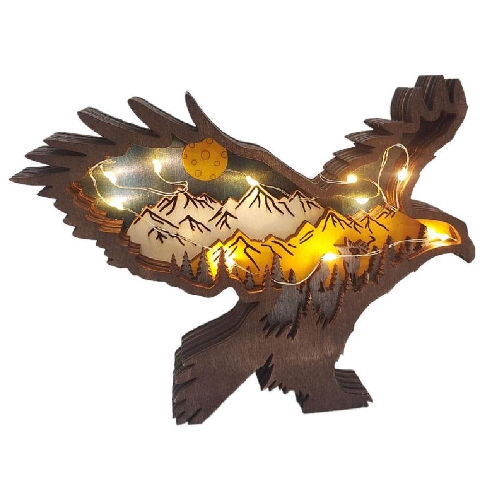 LED Eagle Wooden Sculpture - Battery Powered for Home Decor