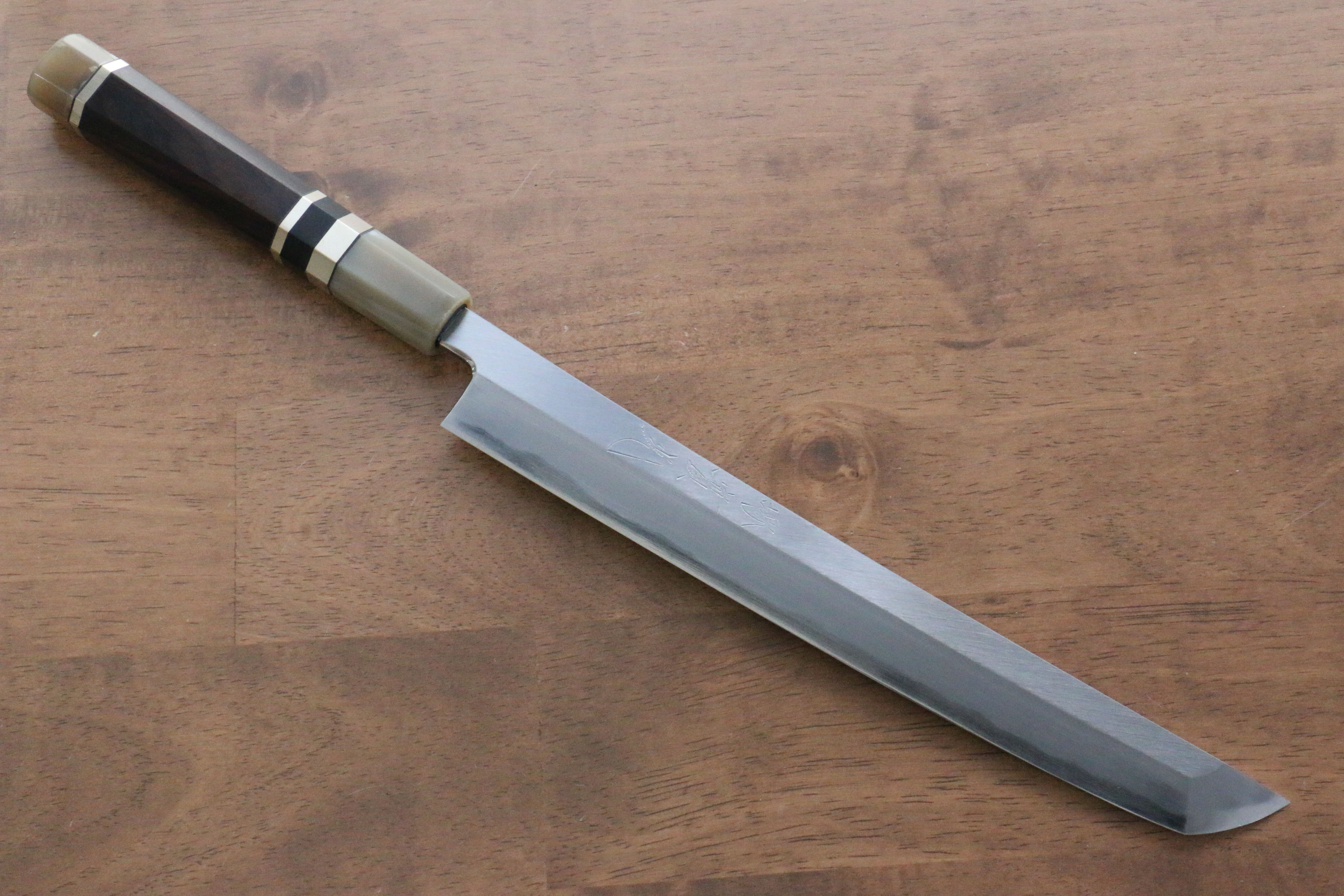 Premium Jikko Shiko White Steel Sakimaru Yanagiba 240mm Japanese Sushi Knife with Ebony Wood Handle & Double Ring - Perfect for Sushi Chefs, Professional Cooking & Home Kitchen Use