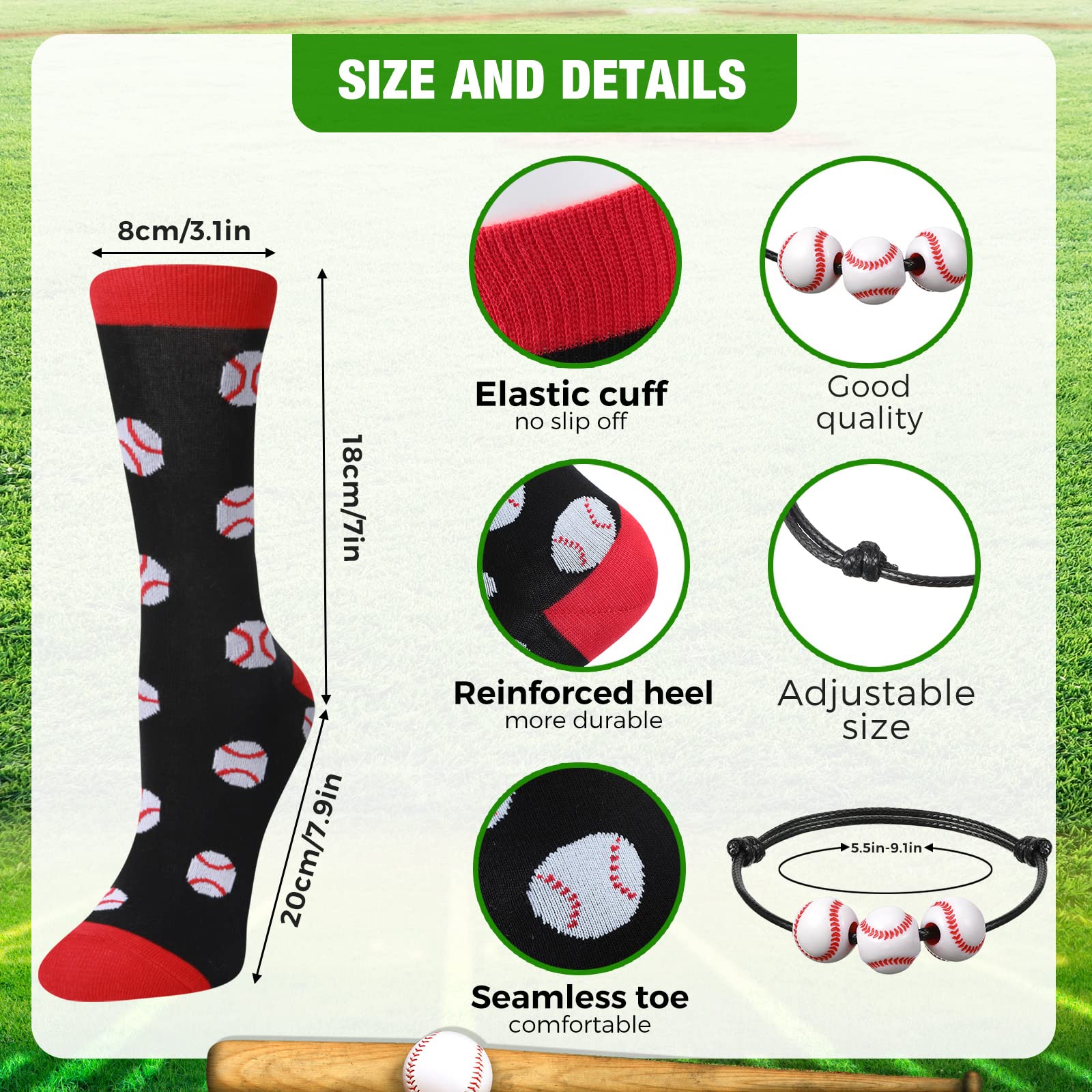 3-Piece Christmas Gift Set for Sports Fans - 20oz Stainless Steel Tumbler with Lid, Funny Baseball Socks & Sports Bracelet - Perfect for Coaches, Men & Teens (Baseball Theme) - Great for Game Days, Training & Holiday Gifting