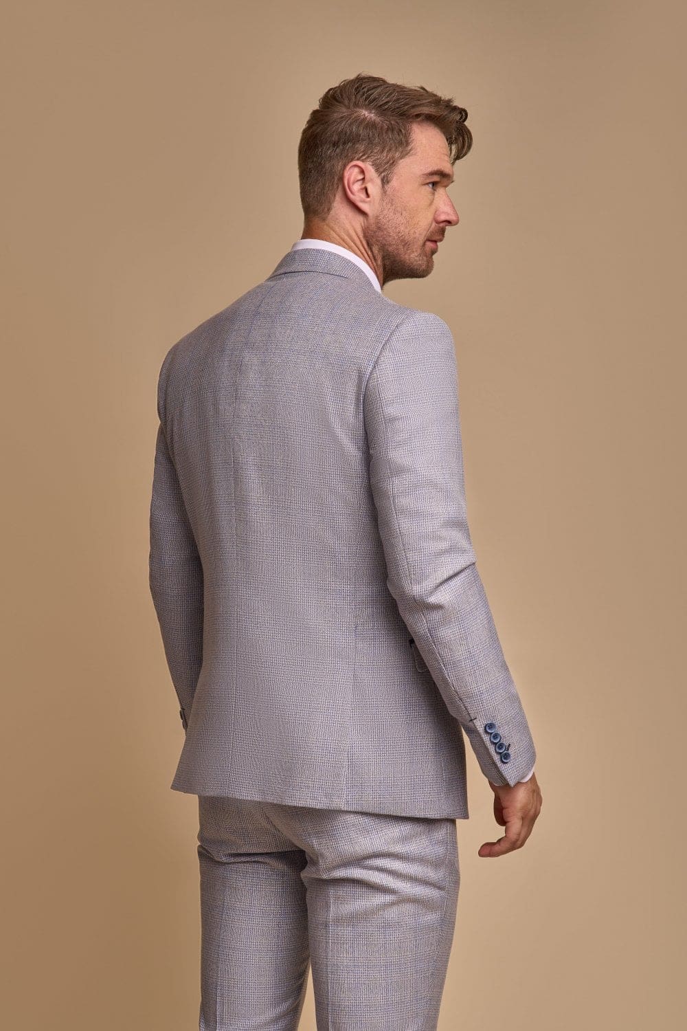 Premium Cavani Caridi Men's Sky Blue Tweed 3-Piece Suit with Navy Waistcoat | Formal Wedding, Business & Special Occasion Attire
