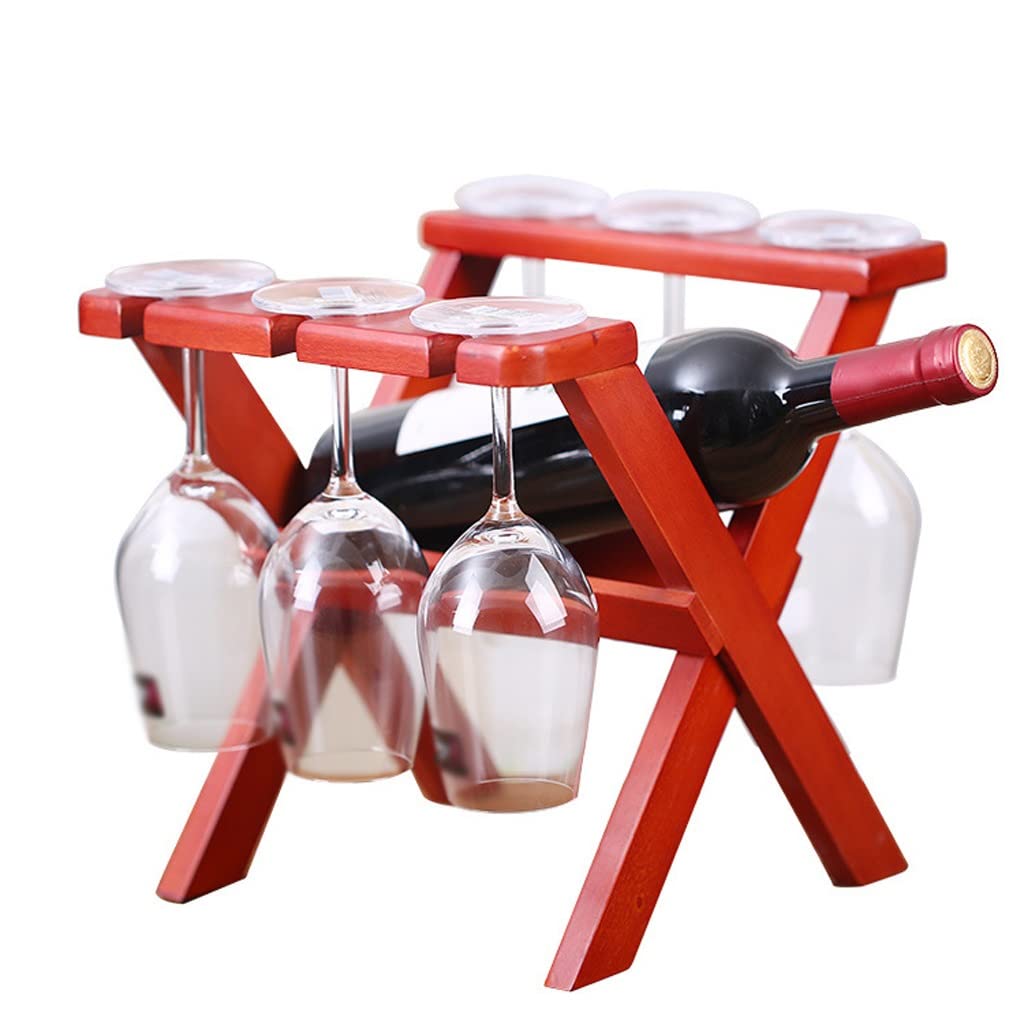 Wooden Countertop Wine Rack & Glass Holder - Holds 1 Bottle & 6 Glasses - Decorative Tabletop Wine Storage for Kitchen, Bar, or Dining Room Display