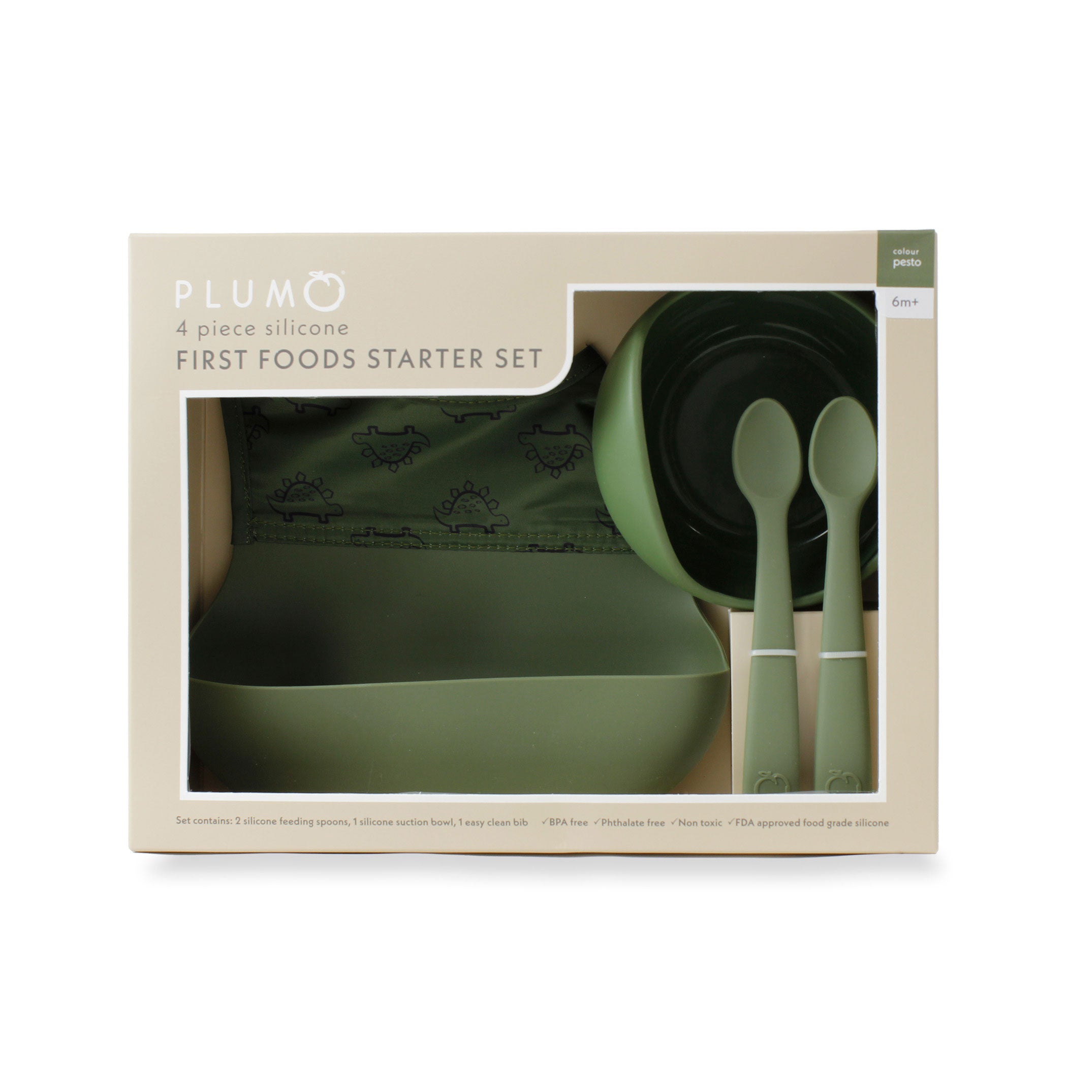 PLUM 4PC First Foods Starter Set - Organic Baby Food Puree Kit with Pesto, Carrots & Apples | BPA-Free Spoon Feeding Essentials for Infants 4-6 Months | Perfect for Travel, Daycare & First Solids Introduction