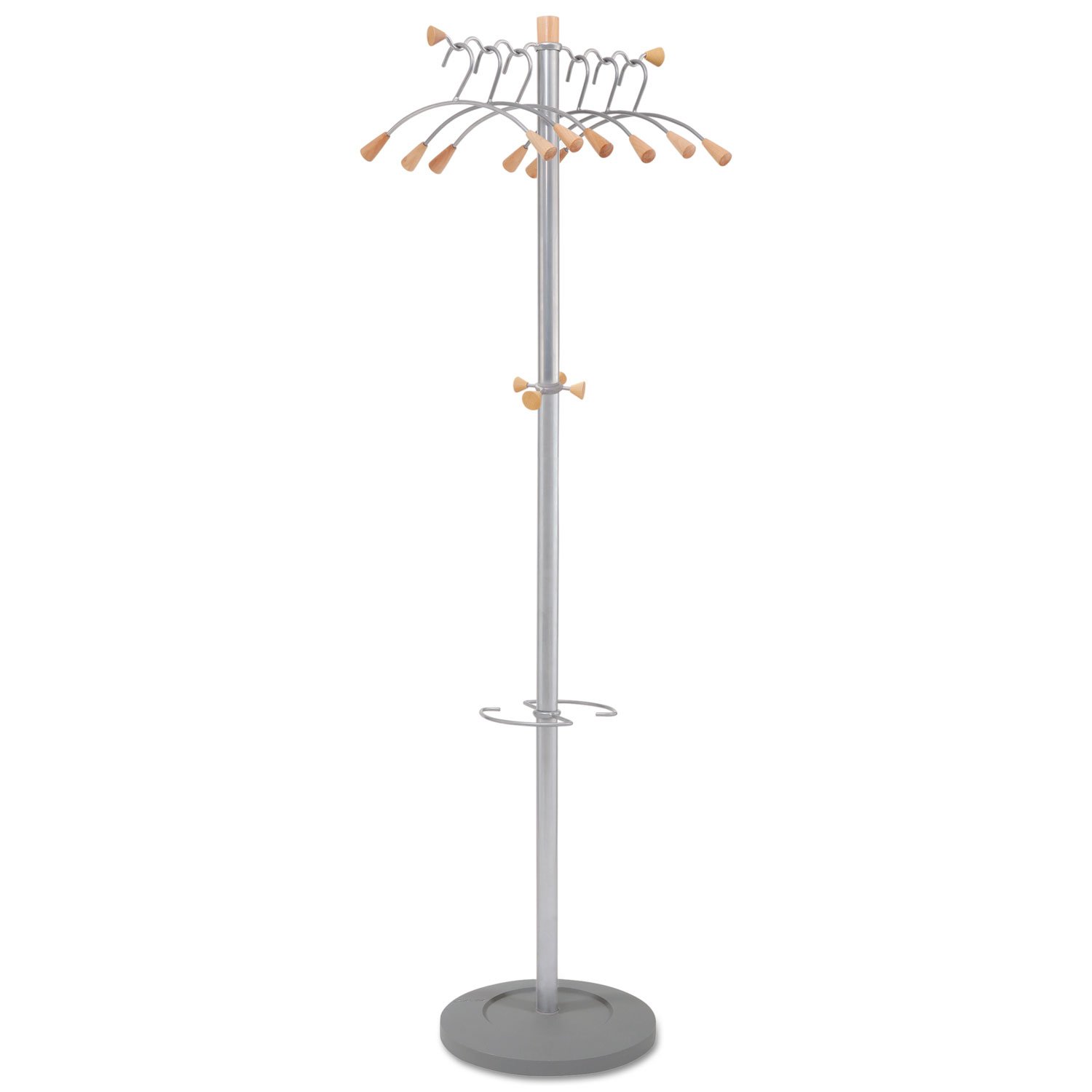 PMWAVE Wavy Coat Rack with 6 Hangers, 2 Knobs & 4 Hooks - Sturdy Steel & Wood Design for Entryway, Bedroom or Office Organization