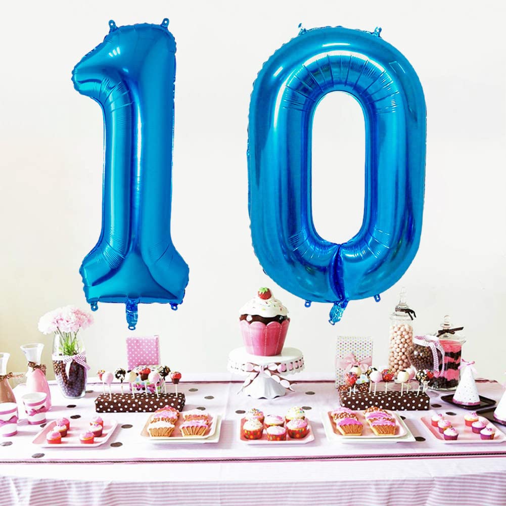 32 Inch Blue Number 10 Balloons for 10th Birthday Party Decorations - 2 Pack Foil Balloons with Self-Sealing Valve - Perfect for Boys & Girls Birthday, Anniversary & Graduation Celebrations
