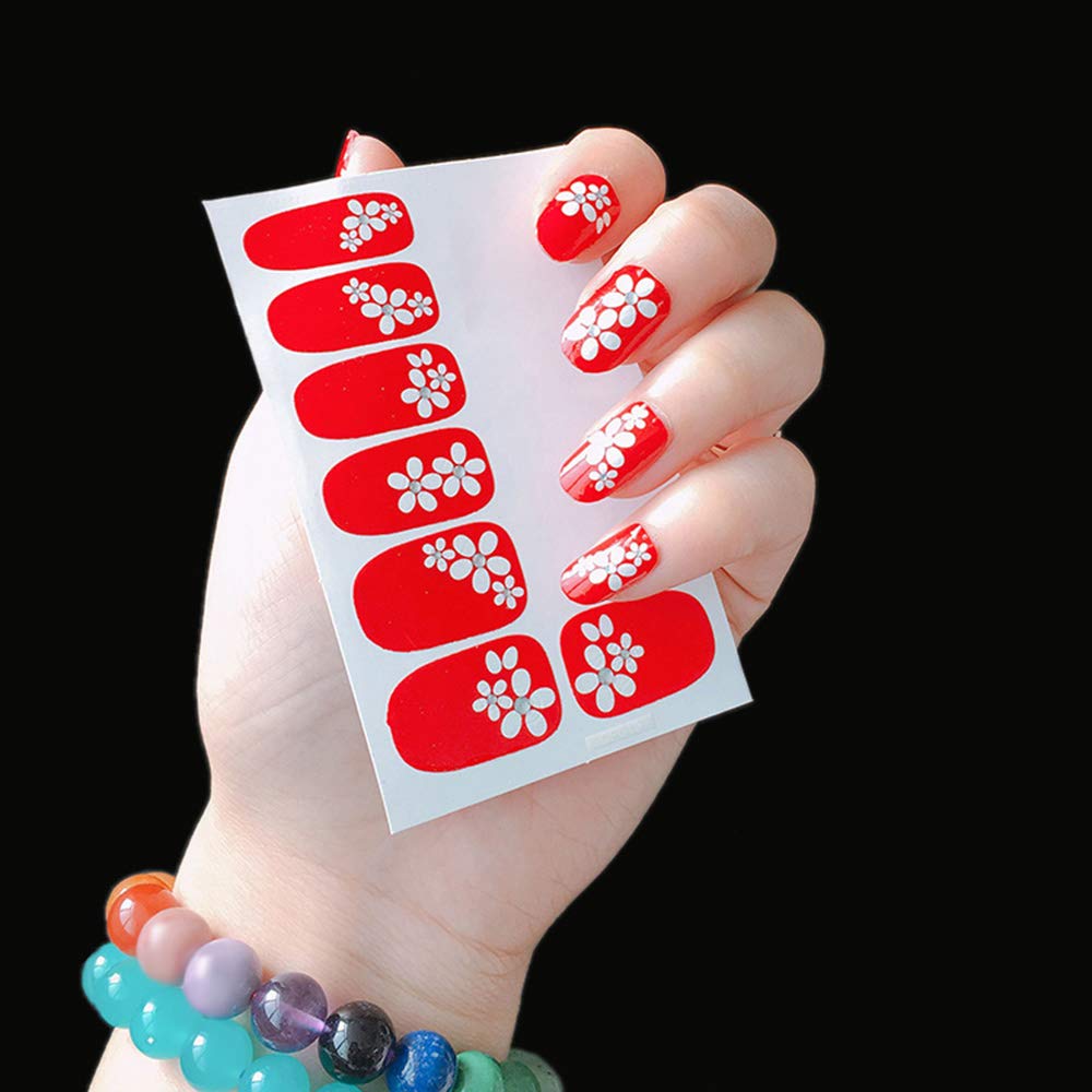 EXCLUZO 4pcs Full Nail Art Sticker Paper - Red Flowers Pattern Nail Stickers, DIY Manicure Decals for Nail Art Decoration | Perfect for Parties, Weddings, and Special Occasions