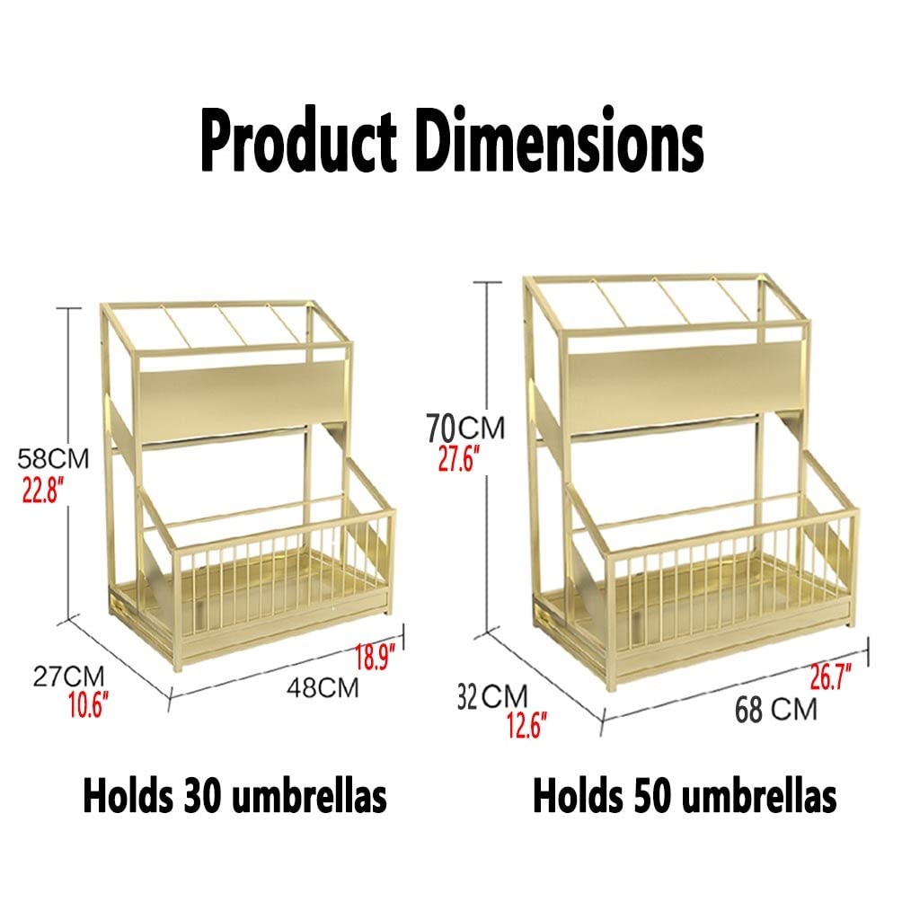 Large Iron Umbrella Stand Holder for 30-50 Umbrellas - Freestanding Hallway Entrance Organizer with Drip Tray, Gold (48x27x58cm) - Perfect for Home, Office, Restaurant & Hotel Entryways
