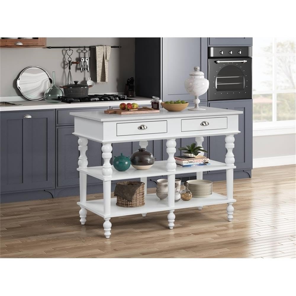 Acme Rorratt Kitchen Island with Marble Top & White Finish - Perfect for Small Kitchens, Breakfast Bars & Food Prep Areas